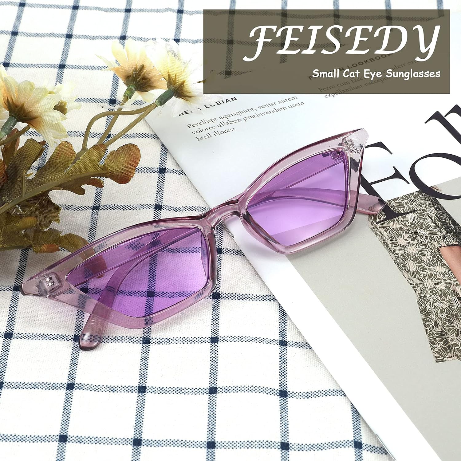 商品图片 76 | B079KYQYT3 | FEISEDY Small Cat Eye Sunglasses Vintage Square Shade Women Eyewear B2291
