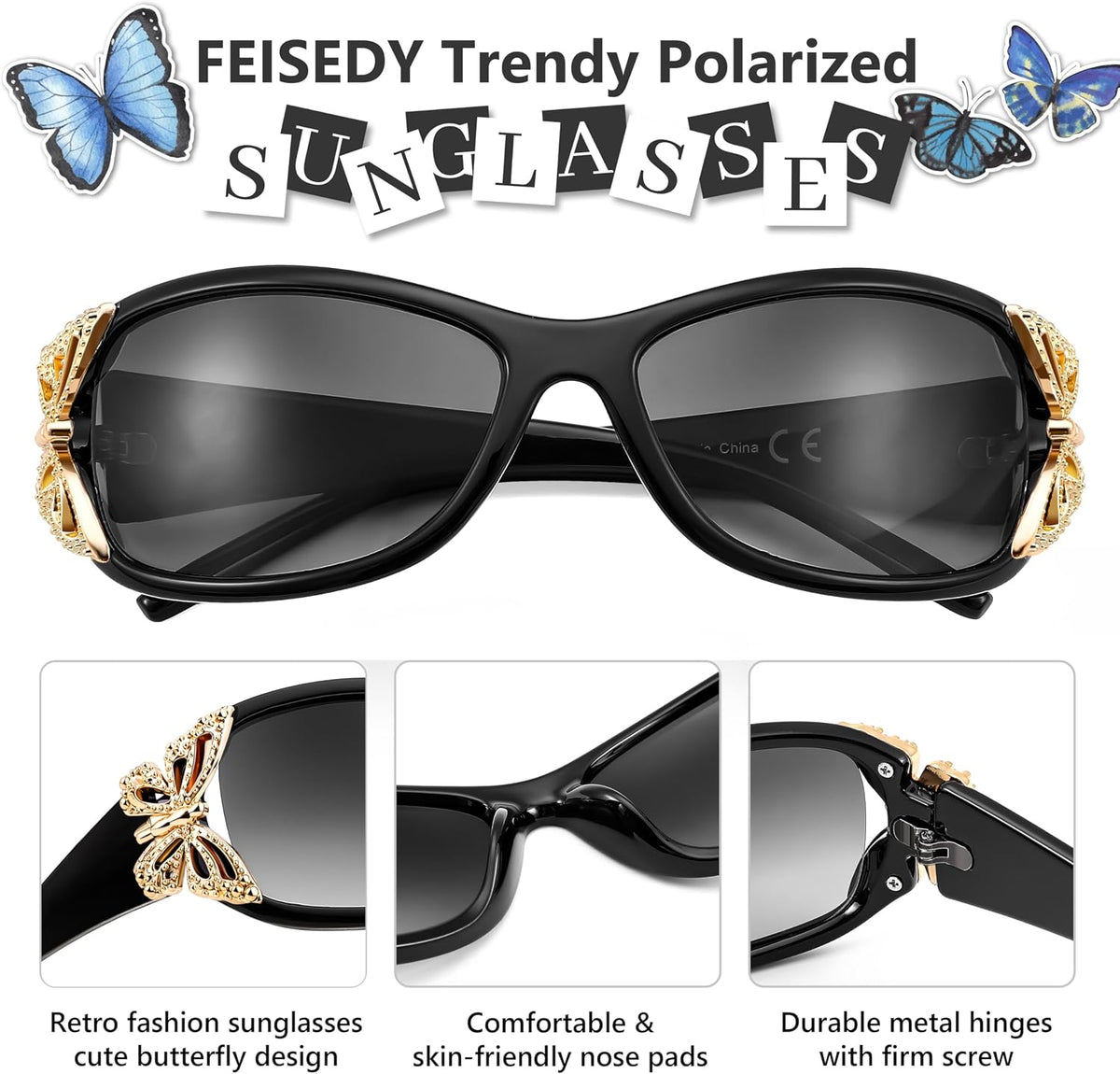 ÉÌƷͼƬ 19 | B0CNRQ7WVZ | FEISEDY Y2K Women Polarized Sunglasses Butterfly Wrap Around UV400 Shades