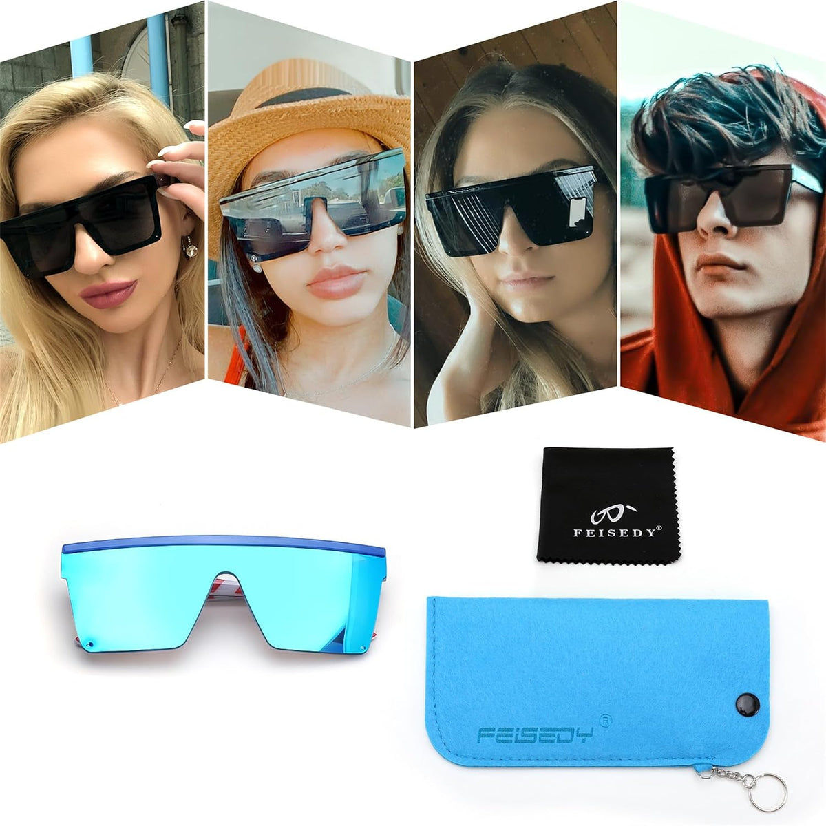 ÉÌƷͼƬ 38 | B09H6XXSDN | FEISEDY Oversized Sunglasses Mens Womens Flat Top Square Trendy Visor Shades UV400 B2470