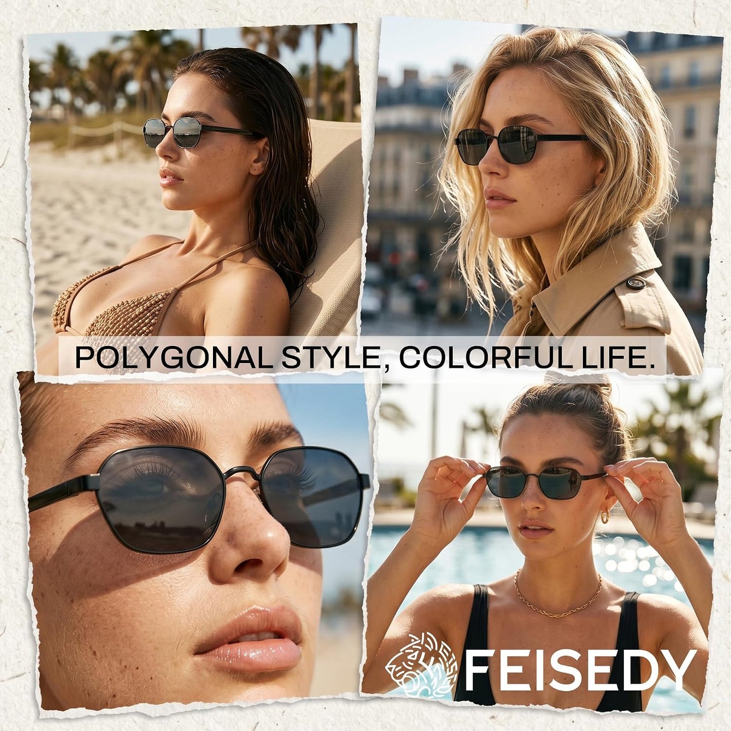 商品图片 24 | B0GY42ZV46 | FEISEDY Women and Men UV400 Protection Sunglasses, Polygon Square Metal Frame Retro Stylish Shades B0452