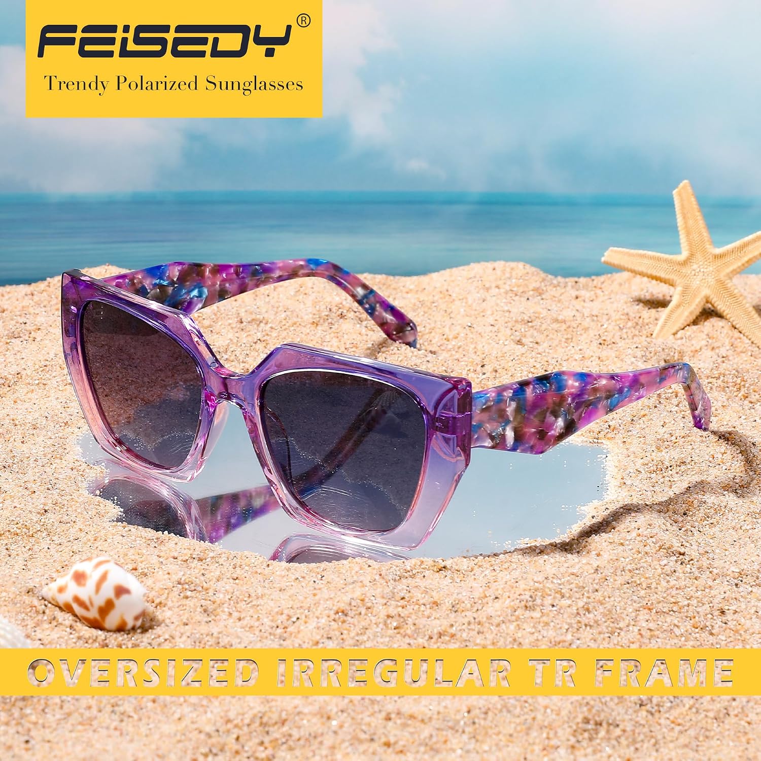 商品图片 7 | B0CNCTSQ2Z | FEISEDY Trendy Polarized Sunglasses, Oversized Irregular TR Frame for Women Men, Retro Shades UV400 B0016