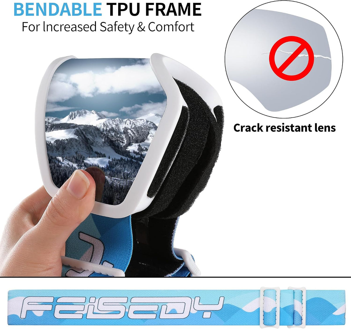 商品图片 21 | B0CHF64BPK | FEISEDY Kids Ski Goggles,Snowboard Goggles for Boys Girl Youth,OTG Anti Fog UV Protection Snow Goggles B0019