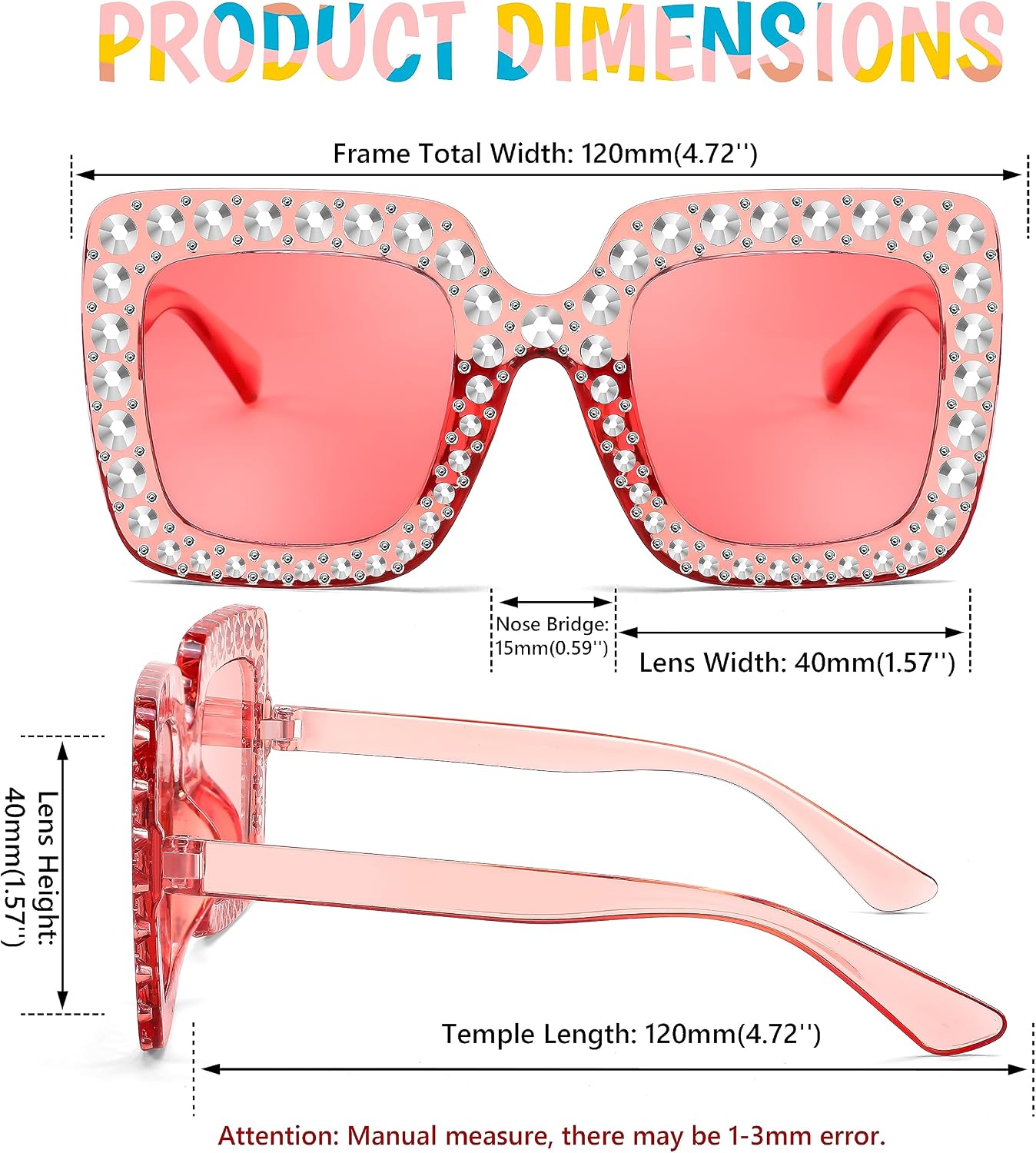 商品图片 21 | B0CFHLB4YT | FEISEDY Kids Sunglasses for Girls Oversized Square Sparkling Party Sun Glasses Lightweight Fashion Shades B0053