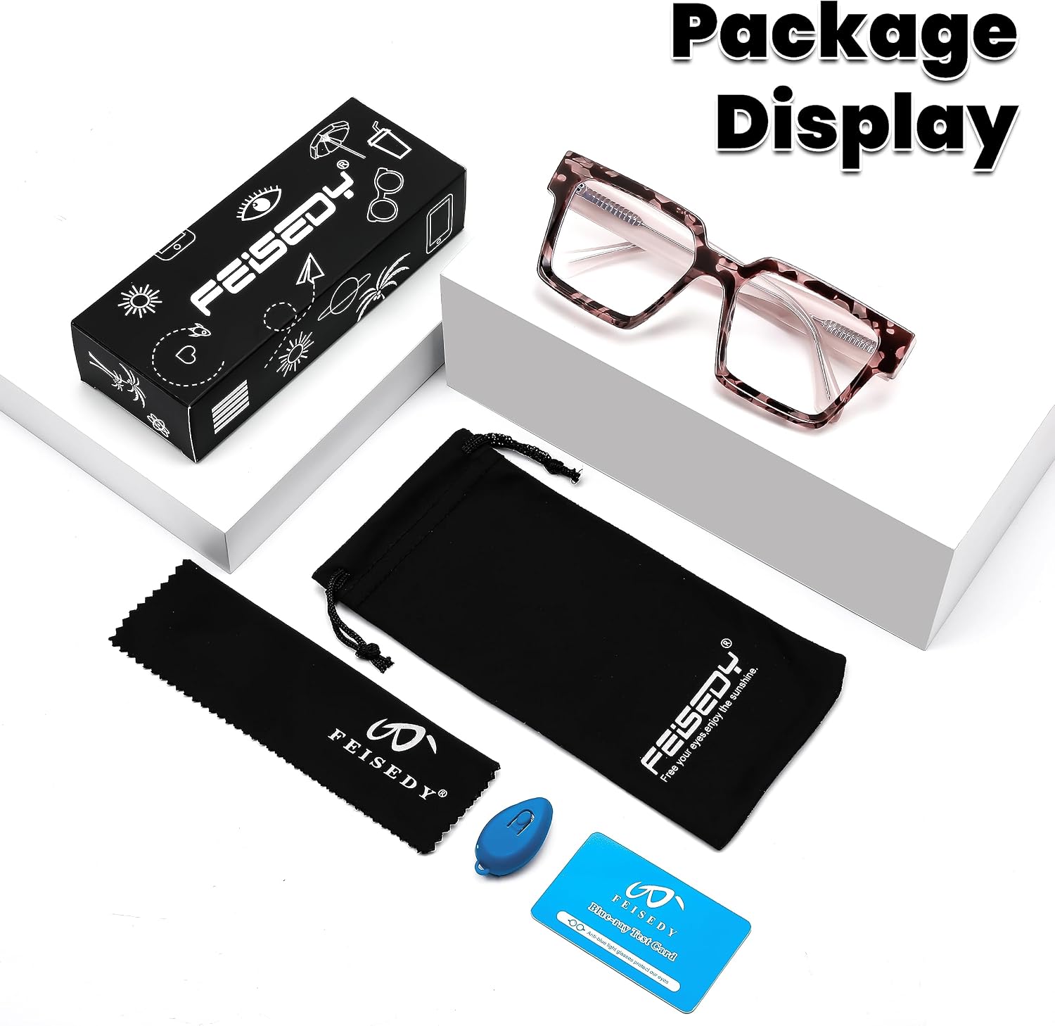 商品图片 26 | B0CDBH37B5 | FEISEDY Oversized Blue Light Glasses for Women Men TR90 Retro Square Anti Eyestrain Glasses Rectangle Fashion Frame B0037