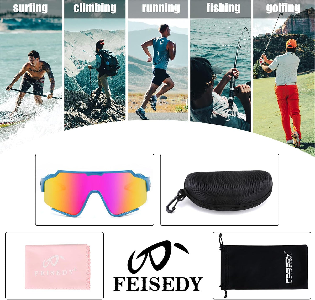 ÉÌƷͼƬ 24 | B0CTQ1VCY3 | FEISEDY Polarized Sports Sunglasses for Men Women, Baseball Cycling Fishing Sunglasses UV400 Protection B0134