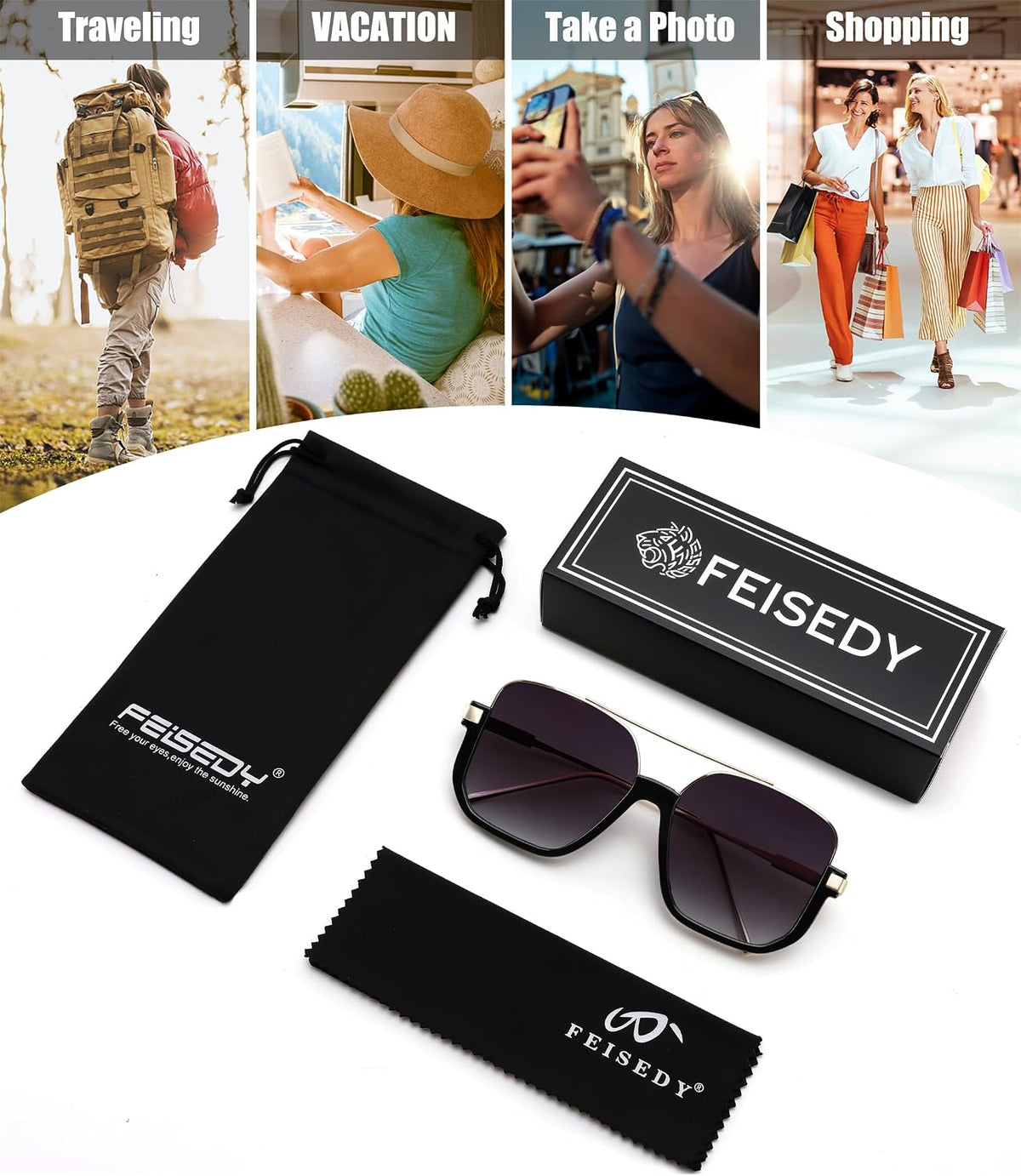 ÉÌƷͼƬ 7 | B0GXYGJLHV | FEISEDY Retro Square Aviator Sunglasses for Women Men Y2K Oversized B0432