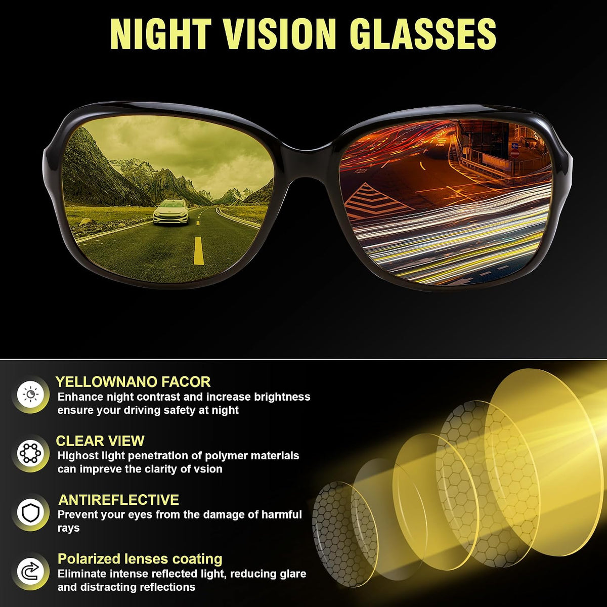 ÉÌƷͼƬ 11 | B081YY5RM3 | FEISEDY Classic Womens Night Glasses Driving Anti Glare Wrap Around Yellow Sunglasses B2548
