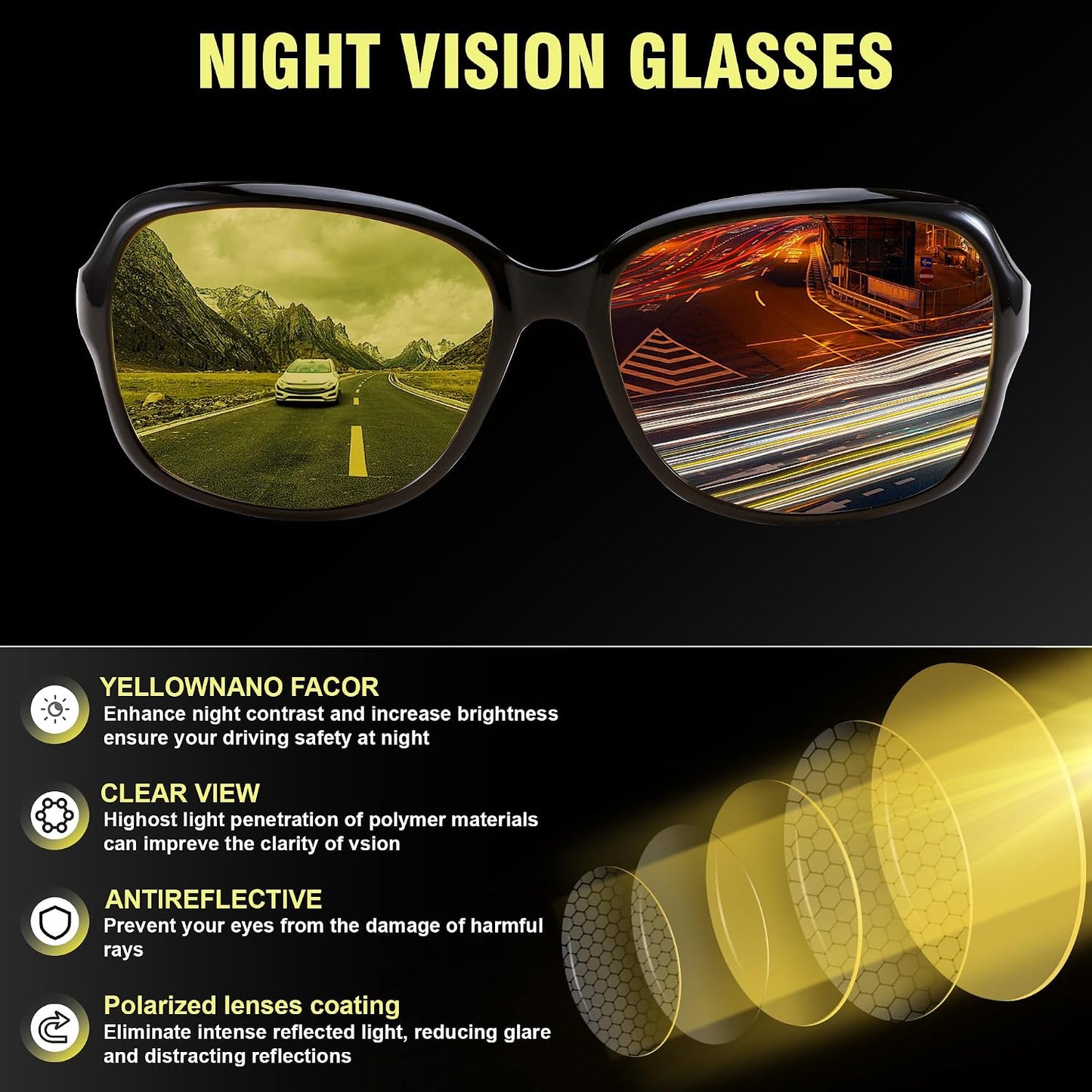 商品图片 11 | B081YY5RM3 | FEISEDY Classic Womens Night Glasses Driving Anti Glare Wrap Around Yellow Sunglasses B2548