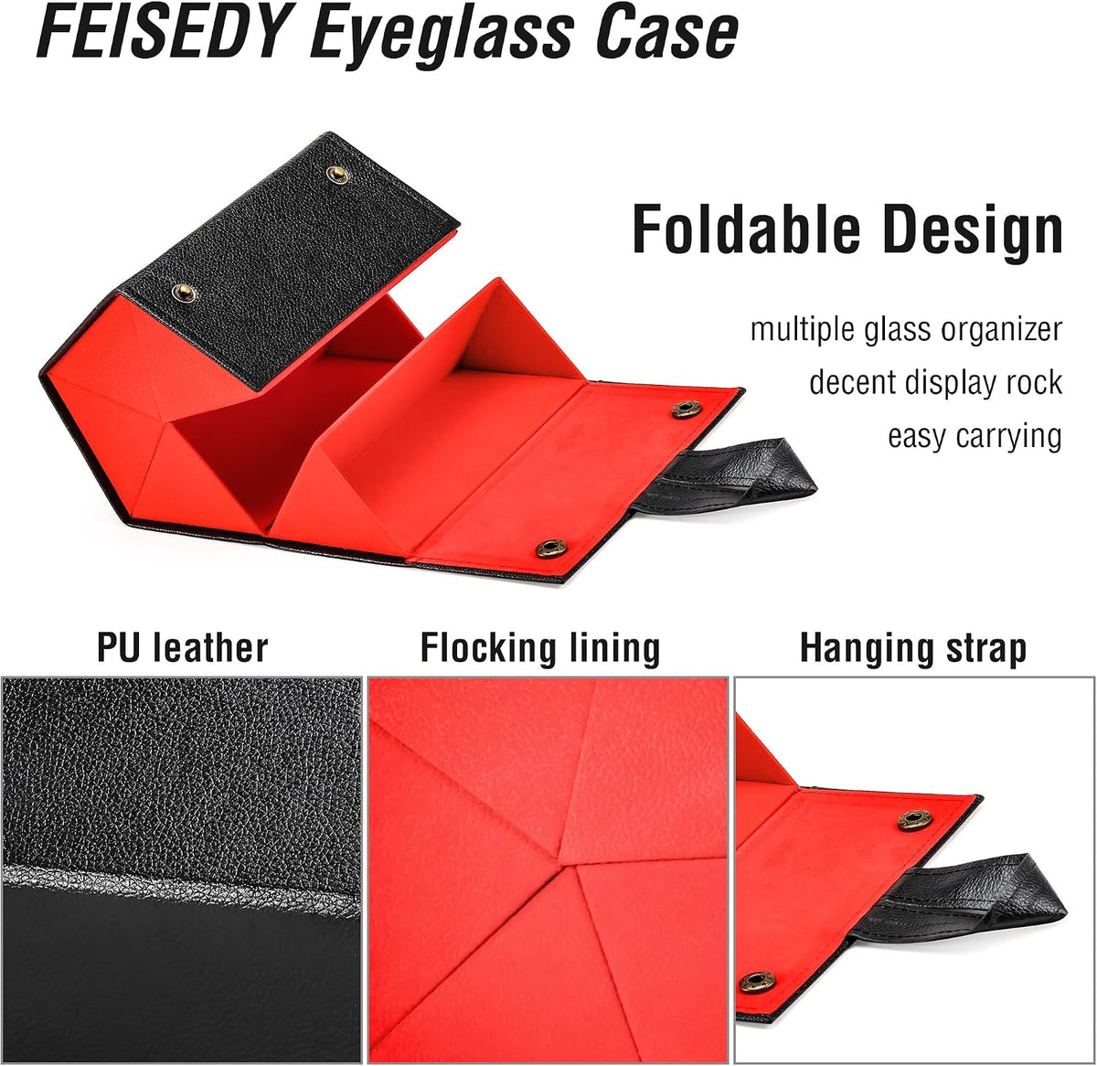 ÉÌƷͼƬ 2 | B0CSFHKMSS | FEISEDY Sunglasses Organizer 5 Slots Travel Glasses Case,Hanging Eyewear Holder Fashionable PU Leather Eyeglass Case B0087
