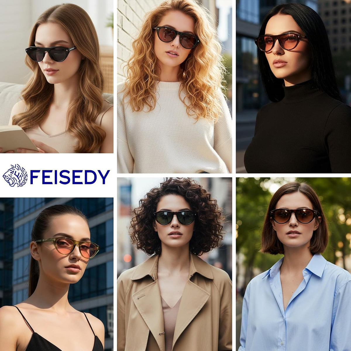 ÉÌƷͼƬ 25 | B0GSYML7HF | FEISEDY Retro Oval Cat Eye Sunglasses for Women Men B0411