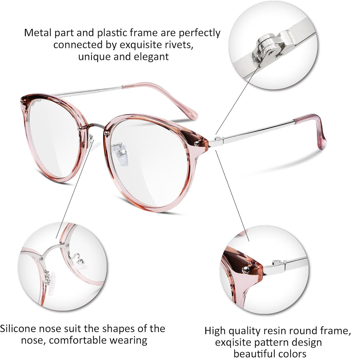 商品图片 5 | B07D1YJSTB | FEISEDY Women Vintage Glasses Frames Round Eyewear Clear Lens B2260