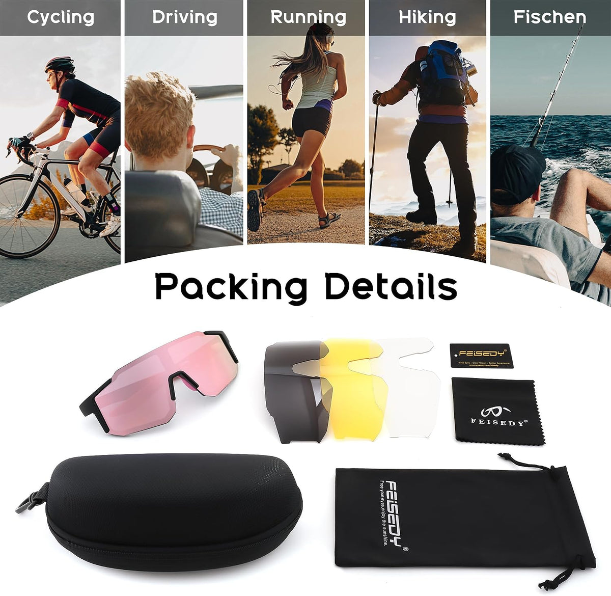 ÉÌƷͼƬ 13 | B0FMRGGCL4 | FEISEDY Polarized Sports Sunglasses for Men Women Youth - Baseball, Running, Cycling UV400 Protection 4 Lenses B0279