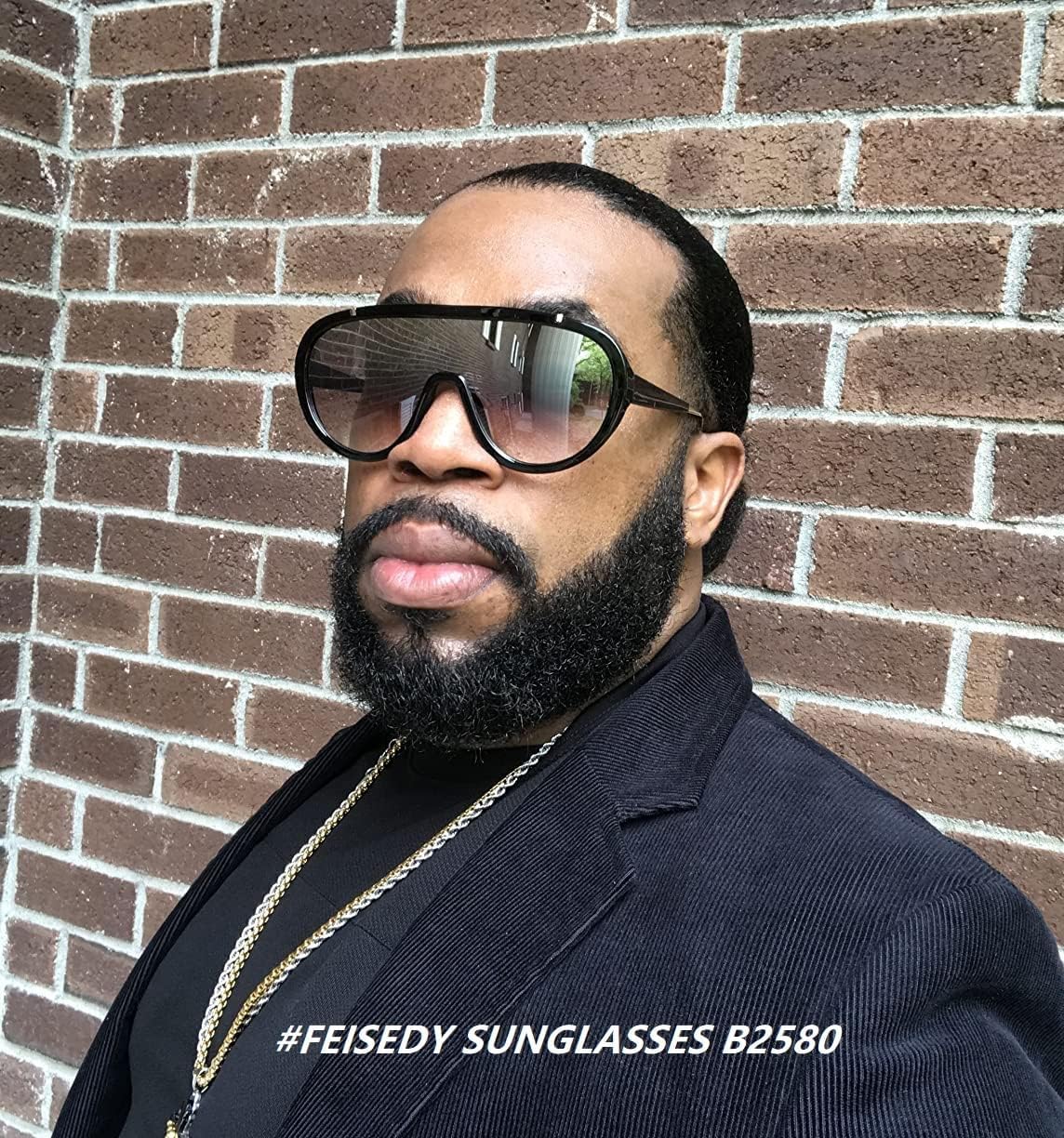 ÉÌƷͼƬ 73 | B085PPHWTZ | FEISEDY Retro Oversized Sunglasses Women Men One Piece Frame B2580