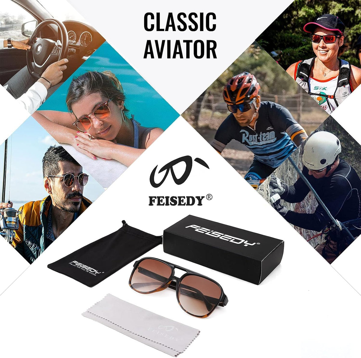 ÉÌƷͼƬ 27 | B0CB543WBD | FEISEDY Vintage Retro 70s Plastic Aviator Sunglasses Women Men Classic Large Squared Frame B2751