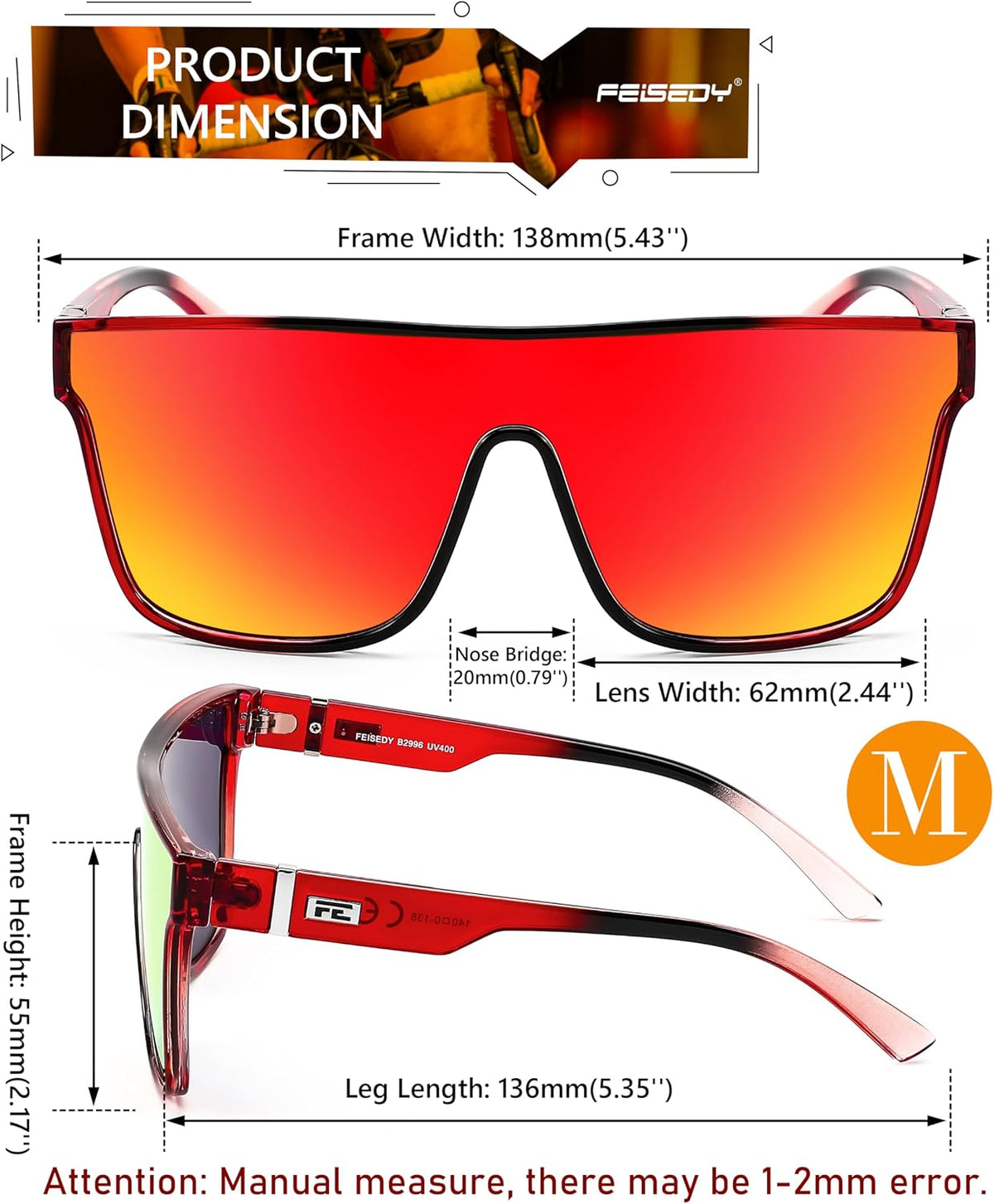 ÉÌƷͼƬ 110 | B0B2836HD6 | FEISEDY Sunglasses for Women Men, Fashion Mirrored Single Lens Shades