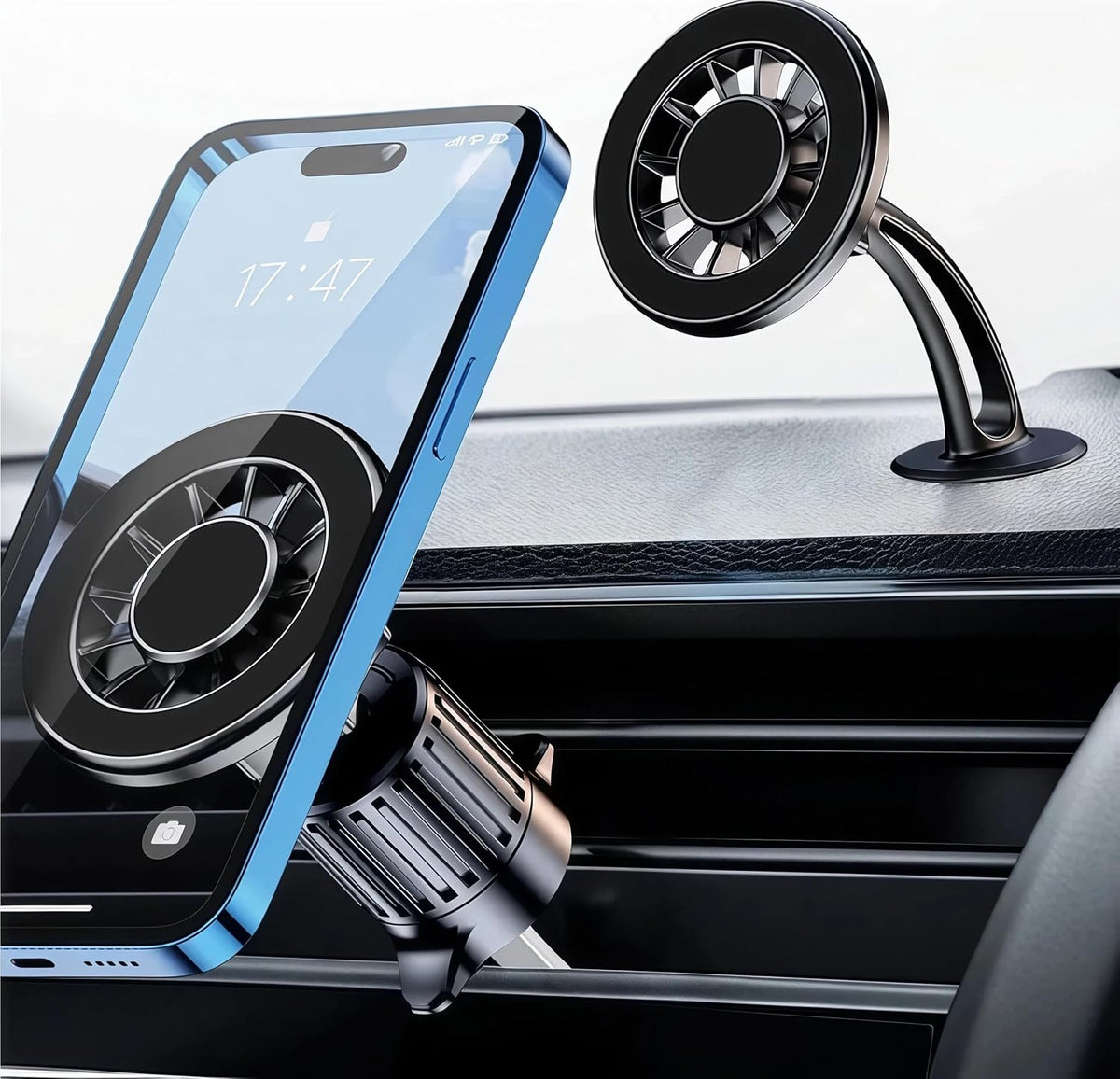 Hook + Adhesive | B0G2KZWS3D | 2-Pack Magnetic Car Phone Holder Car Accessories for Women, 1 Suction Cup, Car Mount & Sticky Dash Mounted Phone Holders