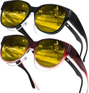 Gradual Wine Red Frame + Black Frame / 55 Millimeters | B0FX4MBGP9 | FEISEDY 2Pack Night Driving Glasses Over Glasses with Yellow Lenses Fit Over Polarized Nighttime Sunglasses B0331