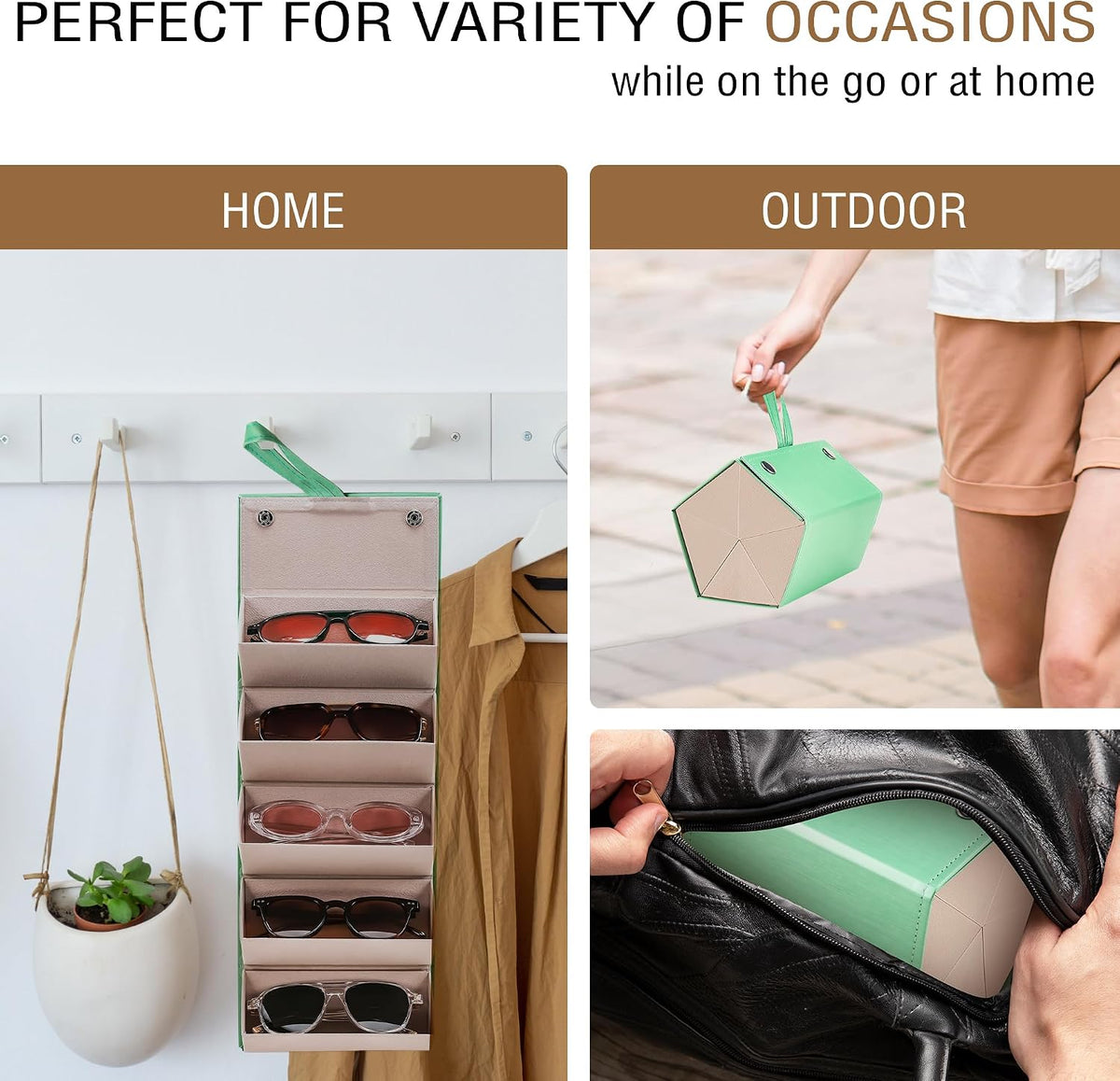 ÉÌƷͼƬ 40 | B0CSFHKMSS | FEISEDY Sunglasses Organizer 5 Slots Travel Glasses Case,Hanging Eyewear Holder Fashionable PU Leather Eyeglass Case B0087
