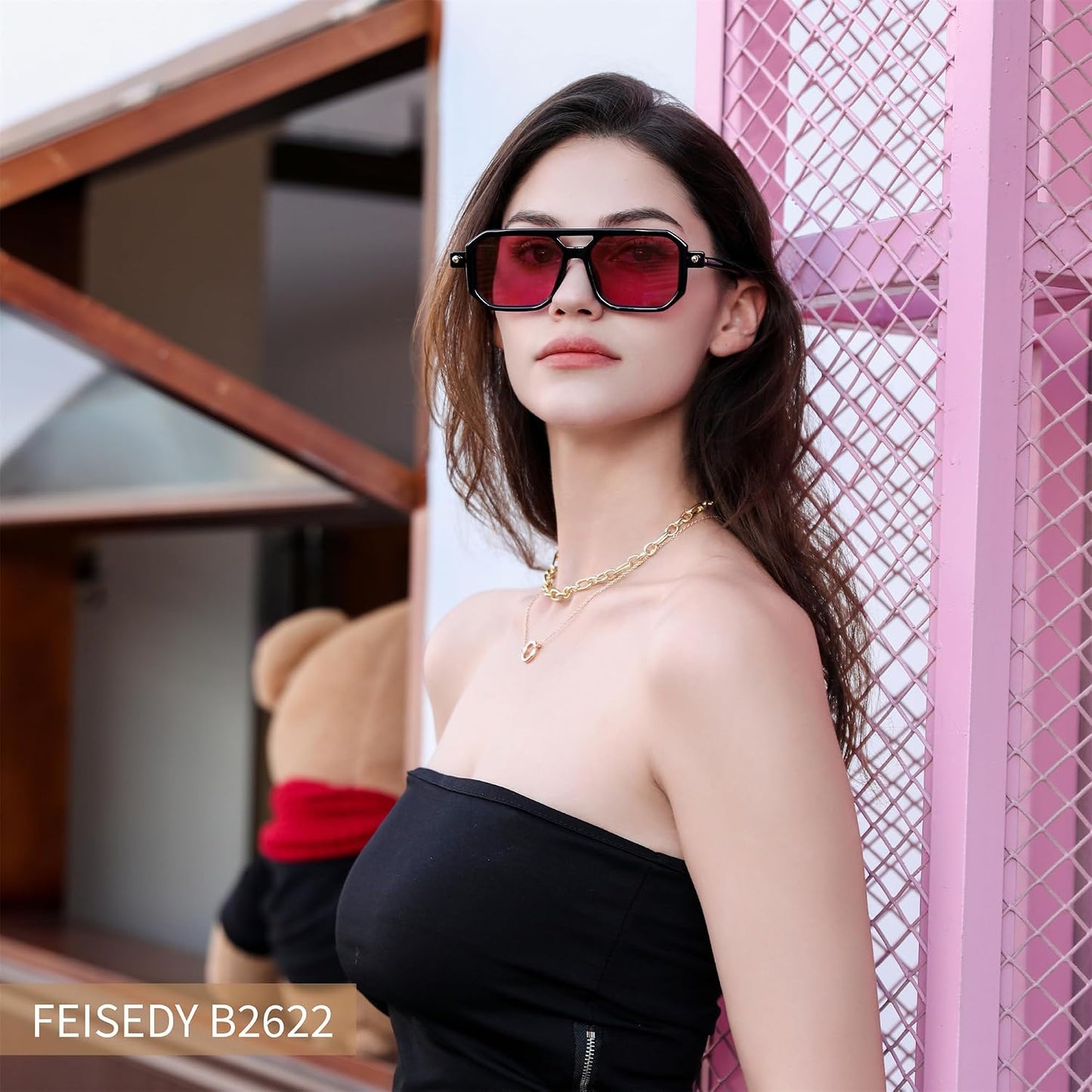 商品图片 180 | B09YTJ4FQZ | FEISEDY Vintage Square 70s Flat Aviator Sunglasses Women Men Classic Retro Stylish Frame UV400 Sunglasses B2622