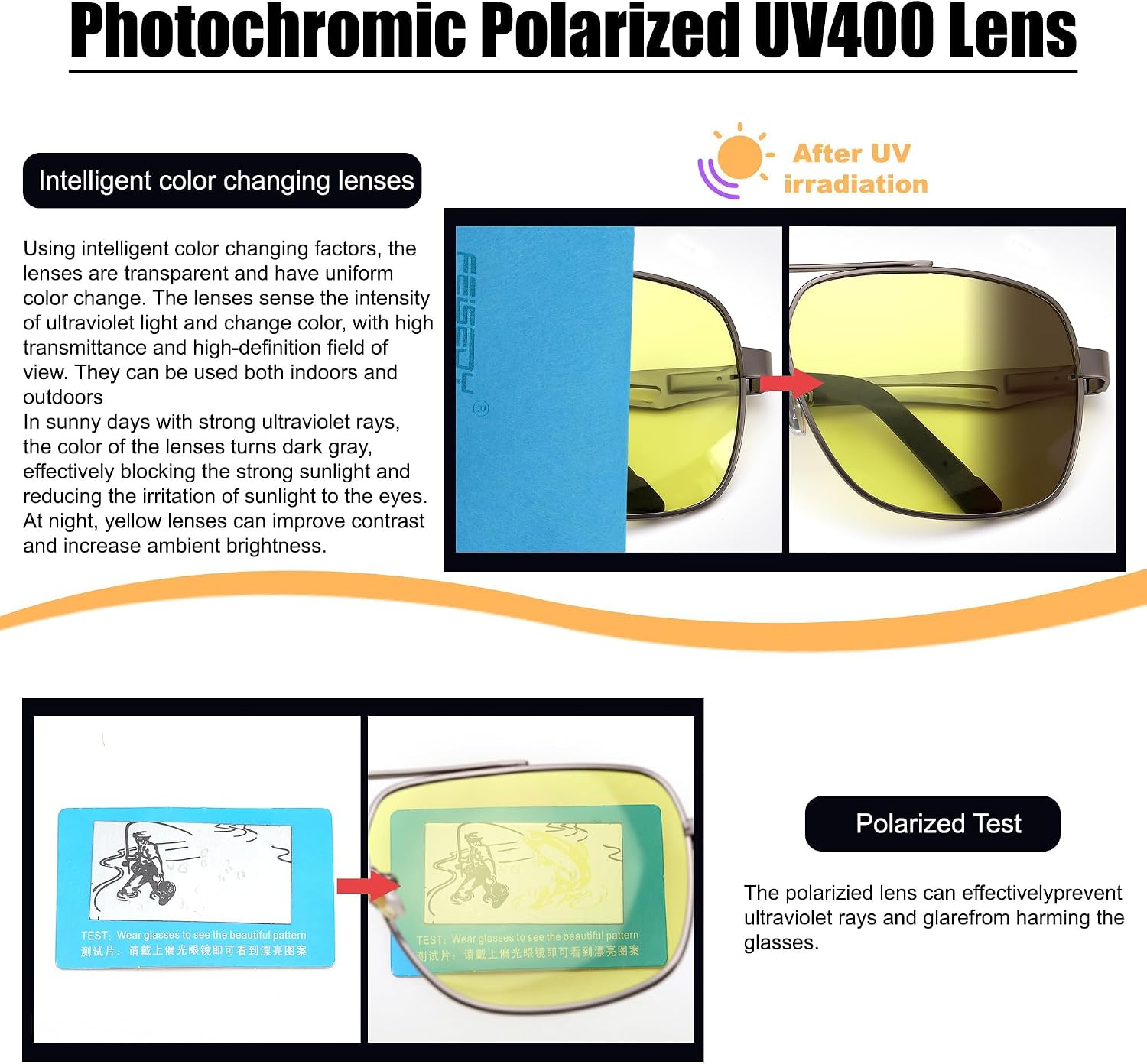 商品图片 6 | B0D6RBYFQB | FEISEDY Polarized Aviator Photochromic Sunglasses Men Women for Day and Night Driving Metal Frame B0172