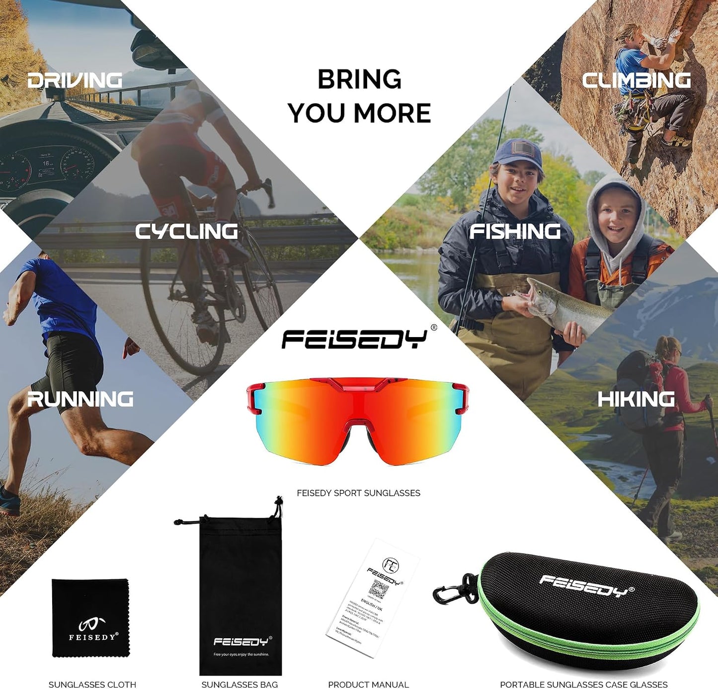 商品图片 8 | B0DBVLTVQD | FEISEDY Kids Sunglasses Youth Baseball Sun Glasses, UV400 Sports Cycling Softball Sunglasses for Adult Boys Girls B0227