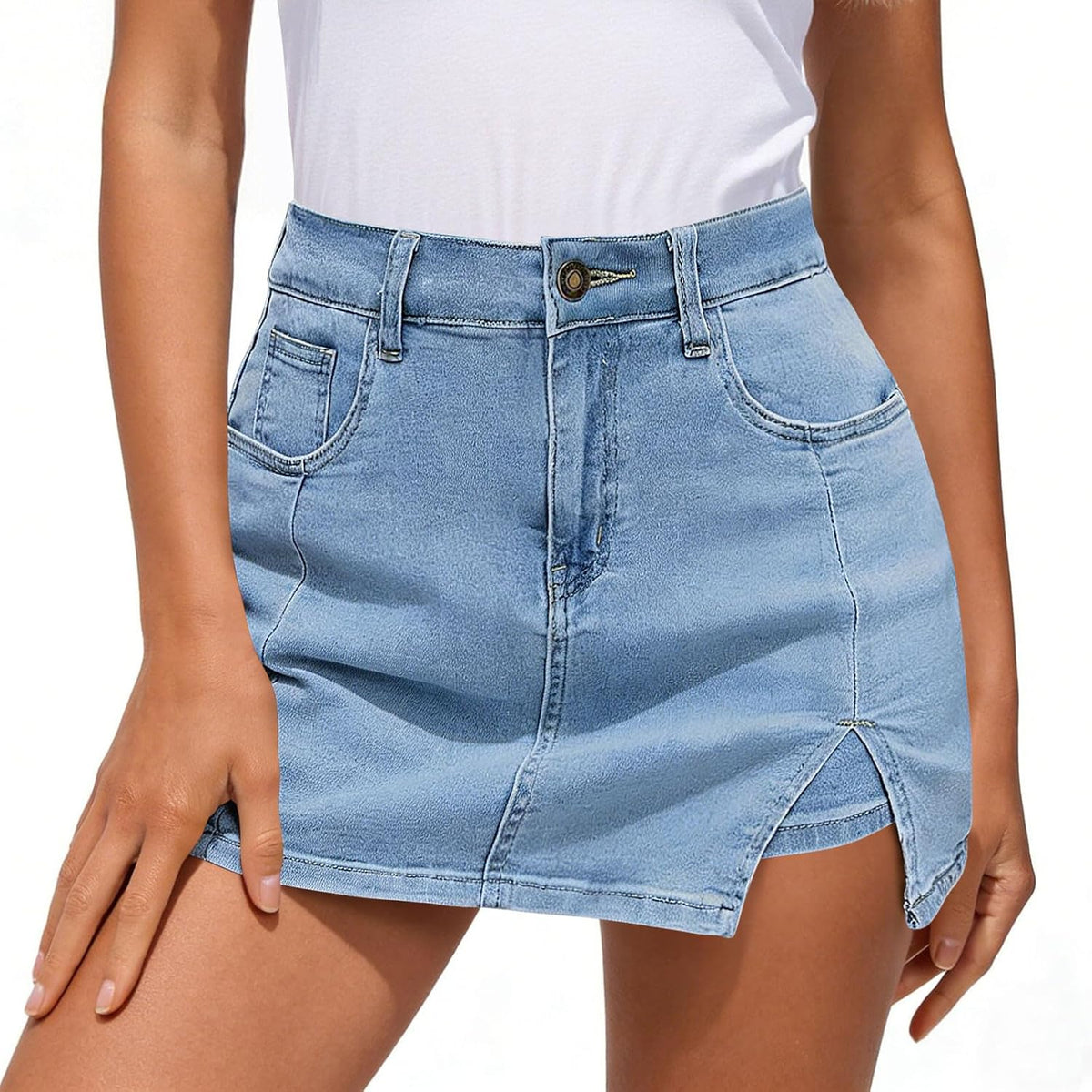 商品图片 2 | B0H3F3CKFP | Women's Sexy Streetwear Denim Skirt, Figure-Hugging A-Line Cut Jean Skirt with Pockets Casual Outfits Highwaisted Fashion