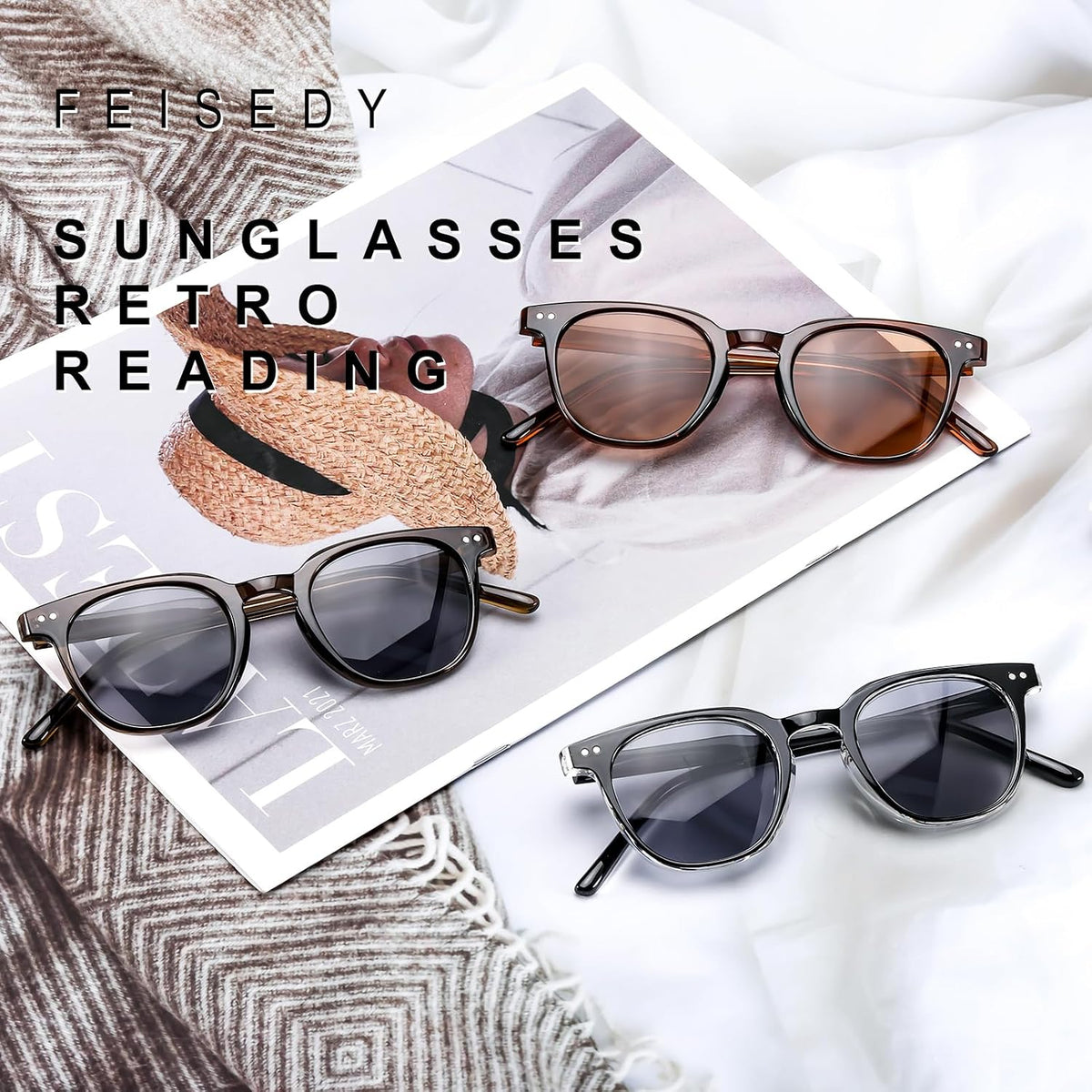 ÉÌƷͼƬ 8 | B0CSNK73XH | FEISEDY Round Reading Sunglasses for Men and Women Stylish Blue Light Blocking Readers B0113