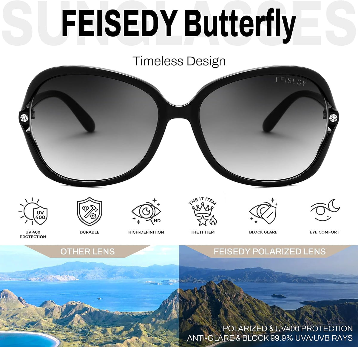 ÉÌƷͼƬ 25 | B0H8N71P98 | FEISEDY Fashion Polarized Sunglasses for Women Butterfly UV400 B0424