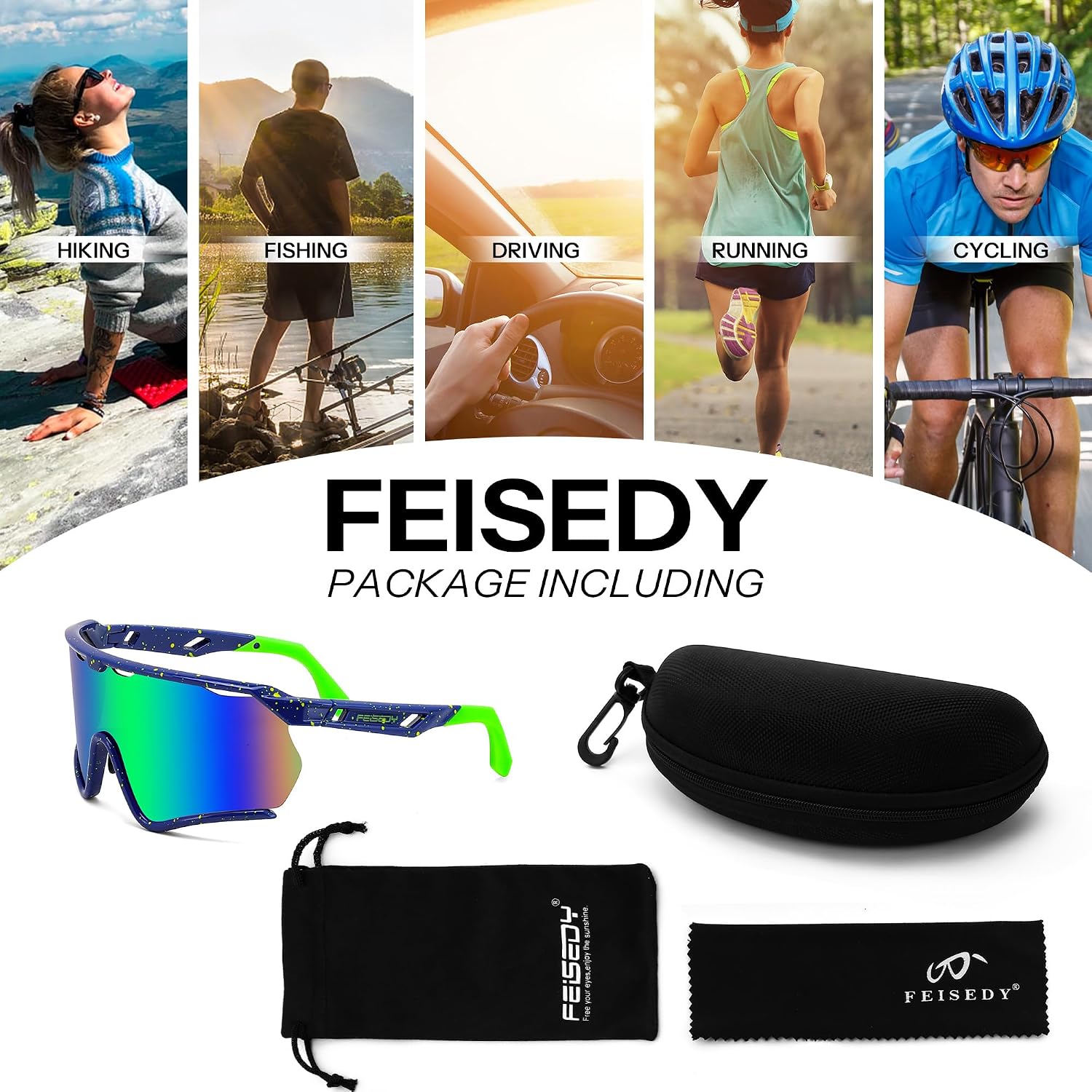商品图片 28 | B0FL29WPXL | FEISEDY Sports Sunglasses for Men Women Youth Baseball Cycling Running Softball Biking Glasses B0305