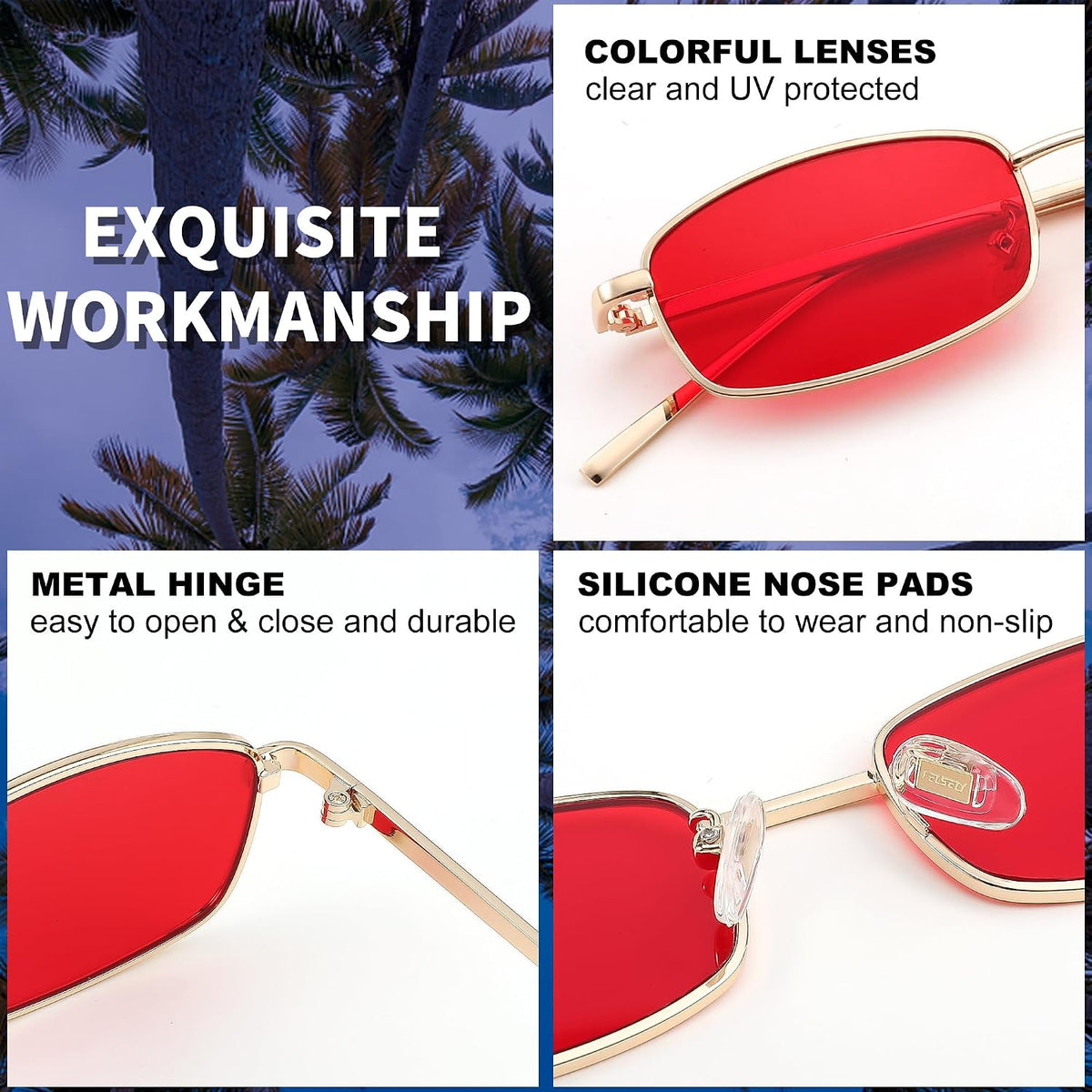ÉÌƷͼƬ 35 | B079L1KYF3 | FEISEDY Vintage Small Rectangle Sunglasses Women Men Retro Trendy Square Metal Frame Sun Glasses B2295