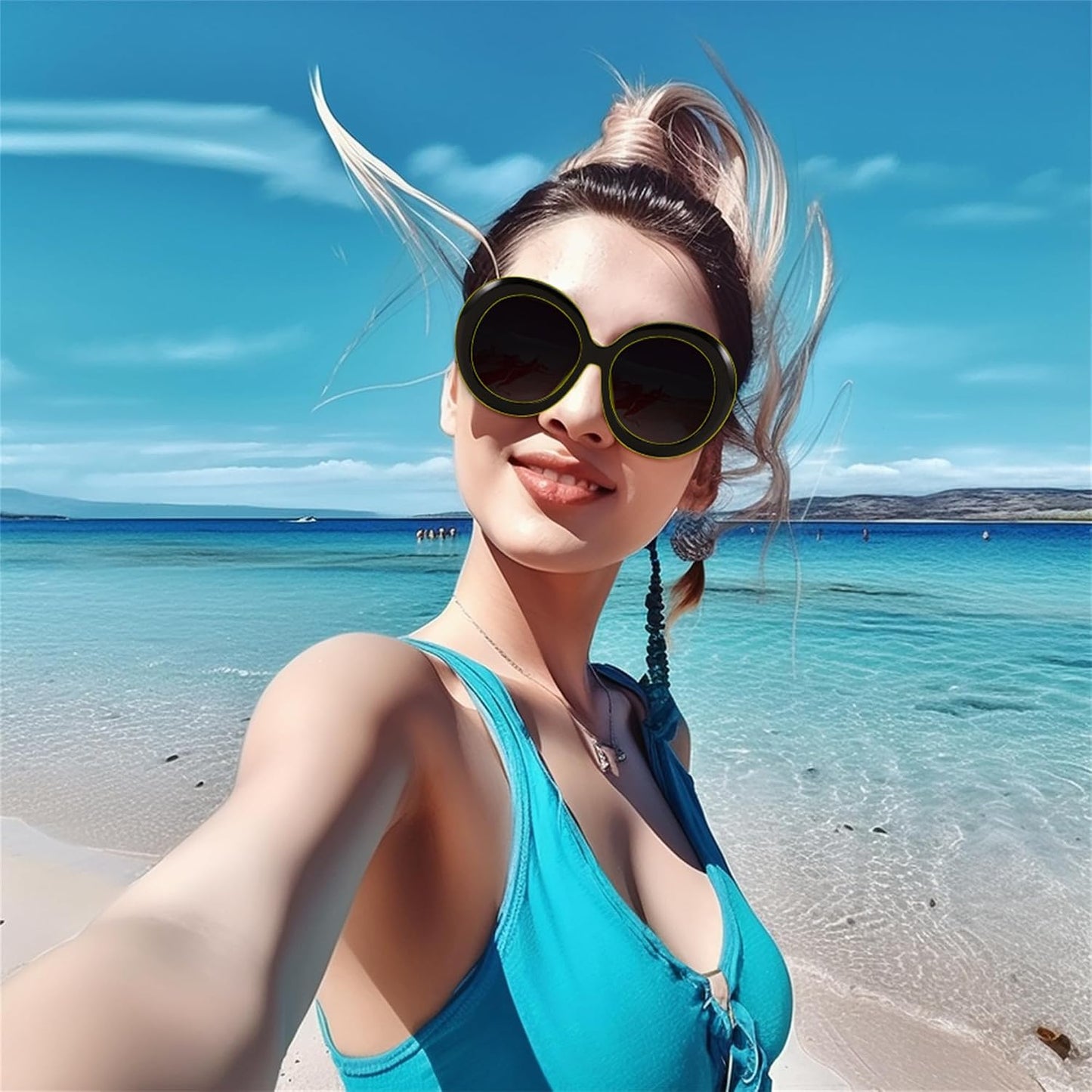 商品图片 14 | B0C7ZVD4MD | FEISEDY Oval Oversized Trendy Sunglasses Women Men Stylish Retro Big Frame Vacation Sun Glasees UV400 Protection B0017