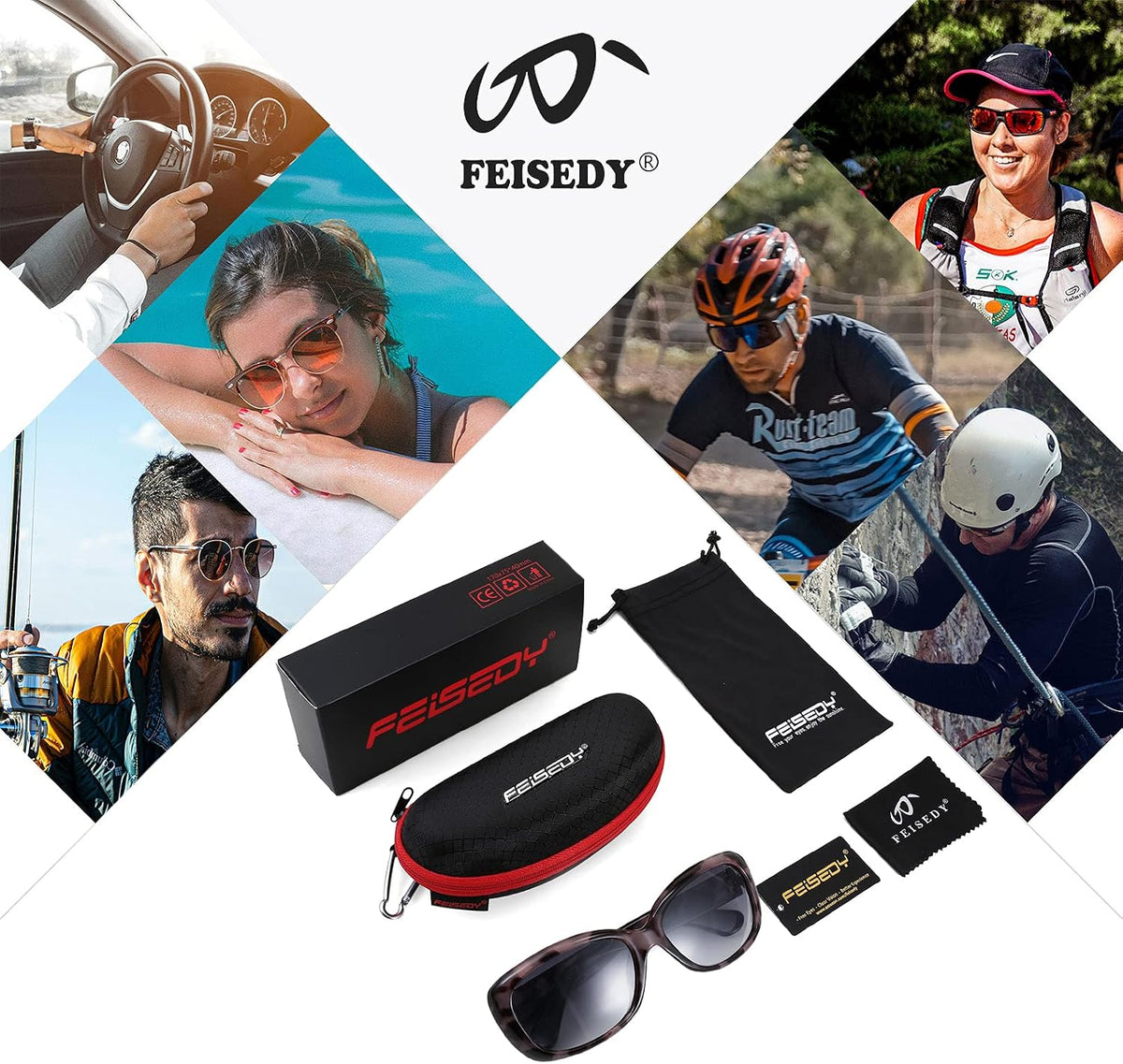 ÉÌƷͼƬ 27 | B094CJFYW6 | FEISEDY Vintage Square Polarized Sunglasses for Women Men Havana Thick Wrap Around Sun Glasses UV400 B2703