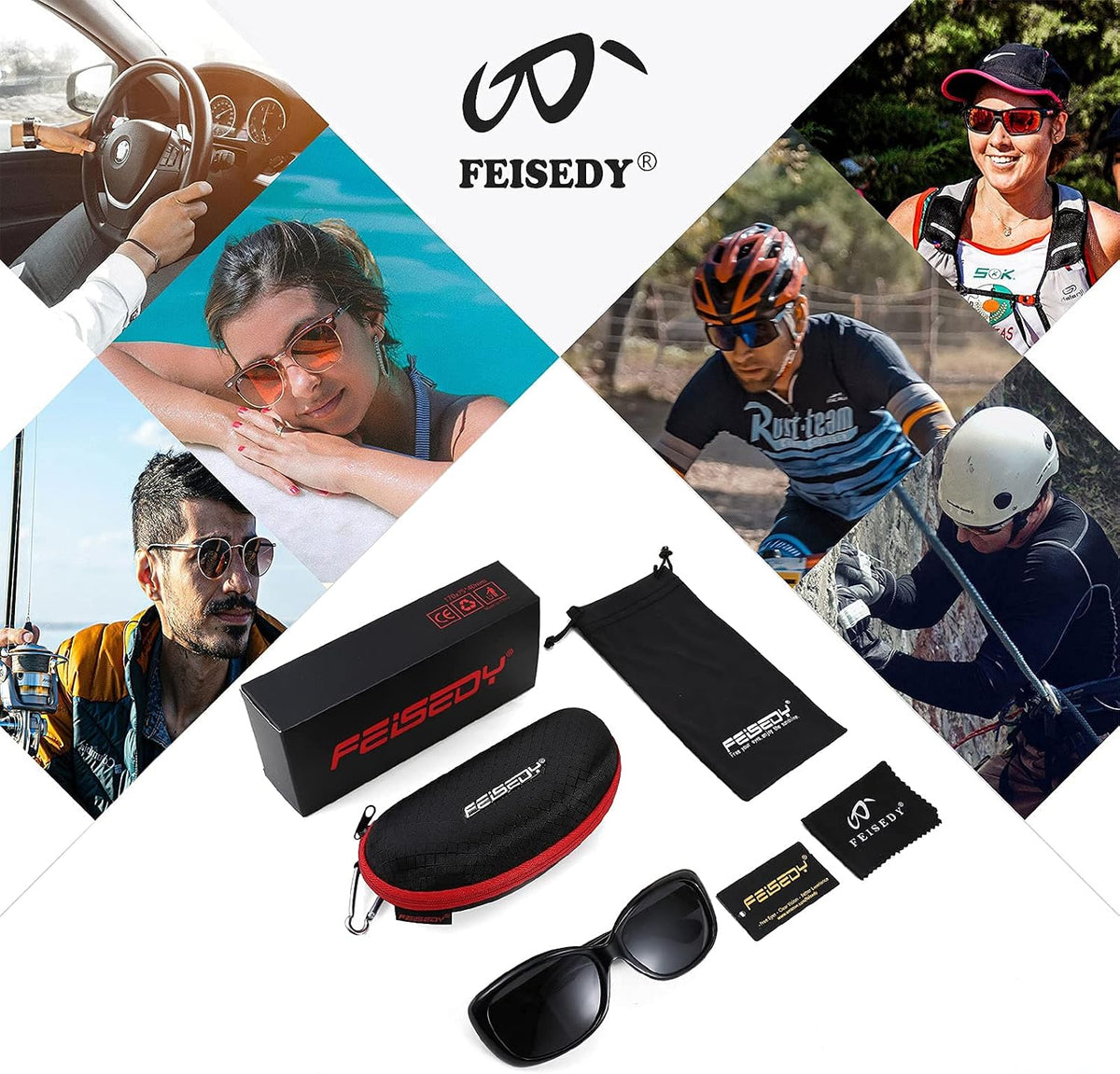 ÉÌƷͼƬ 7 | B094CJFYW6 | FEISEDY Vintage Square Polarized Sunglasses for Women Men Havana Thick Wrap Around Sun Glasses UV400 B2703