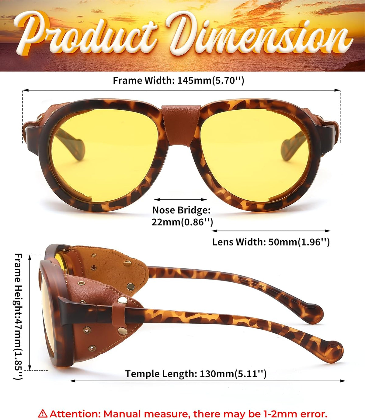 ÉÌƷͼƬ 9 | B0D5HMBR1X | FEISEDY Steampunk Sunglasses Women Men£¬Polarized Yellow Lens, Retro Round Vintage Frame Leatherwear B0159