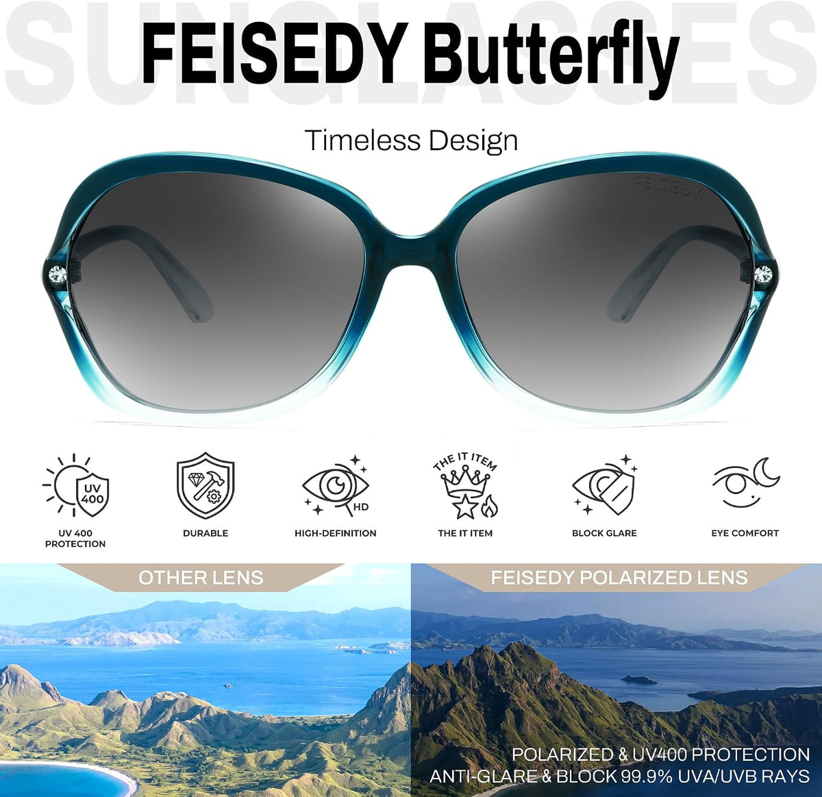 ÉÌƷͼƬ 11 | B0H8N71P98 | FEISEDY Fashion Polarized Sunglasses for Women Butterfly UV400 B0424