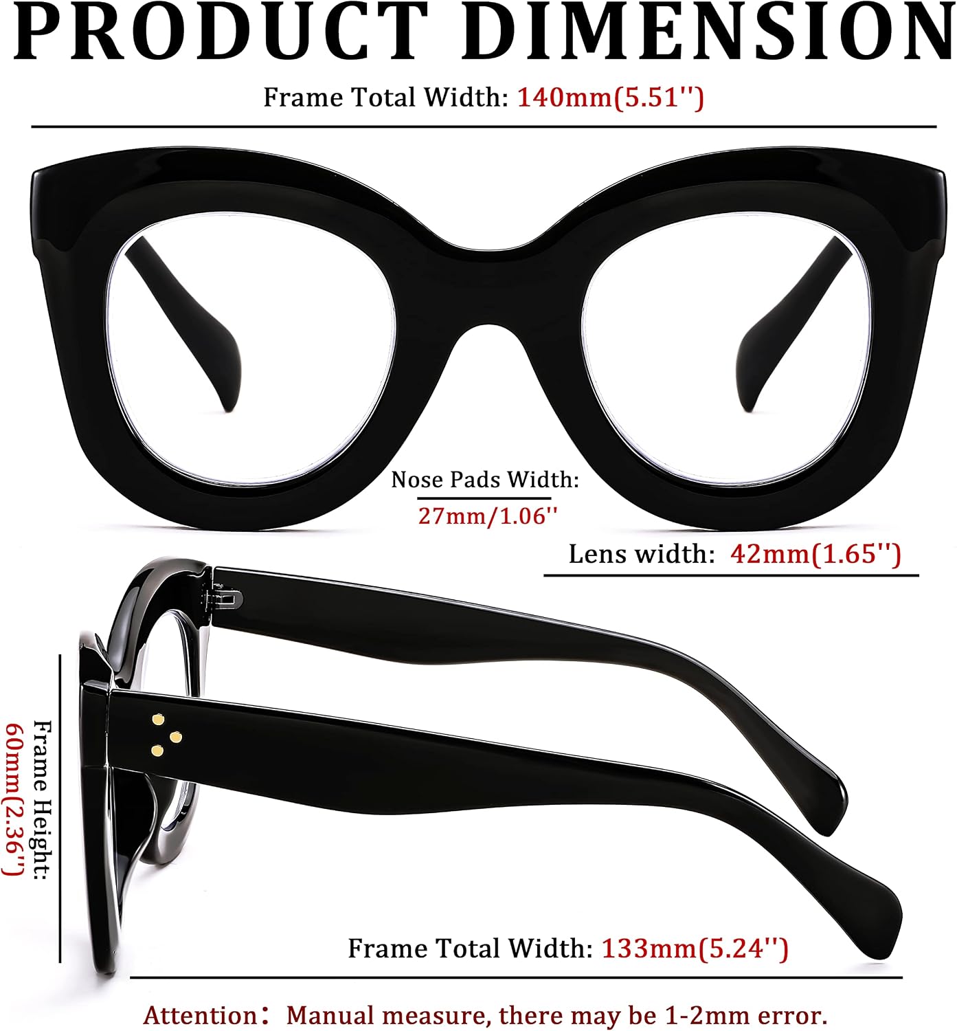 商品图片 5 | B0BGXNJFW2 | FEISEDY Retro Oversized Blue Light Blocking Reading Glasses Thick Frame Anti Glare Digital Eyestrain Readers B2980