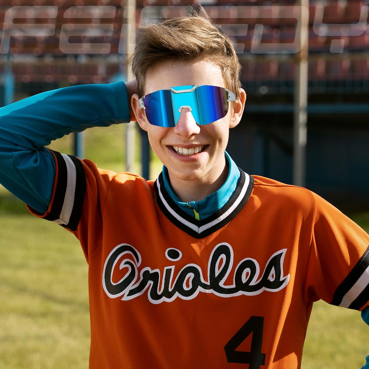 商品图片 34 | B0DBVLTVQD | FEISEDY Kids Sunglasses Youth Baseball Sun Glasses, UV400 Sports Cycling Softball Sunglasses for Adult Boys Girls B0227
