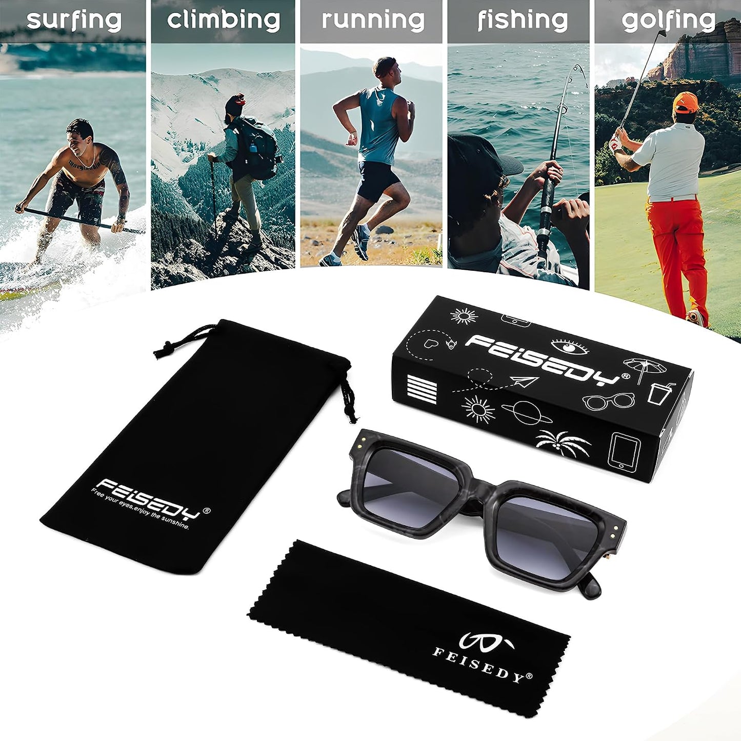 商品图片 7 | B0CHMMTXNK | FEISEDY Retro Rectangle Sunglasses Trendy Chunky Square Sun Glasses for Women Men UV400 Protection B0073