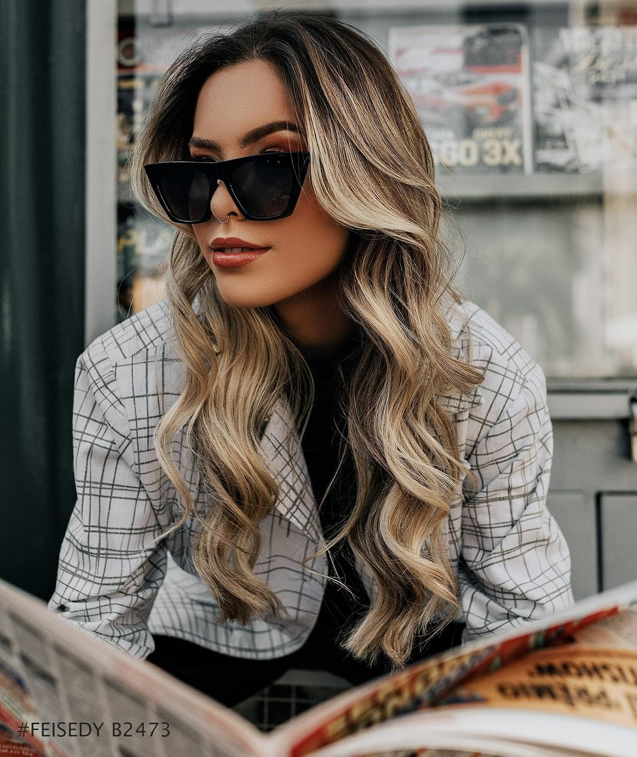 商品图片 99 | B0C5378735 | FEISEDY Vintage Square Cat Eye Sunglasses Women Trendy Cateye Sunglasses B2473