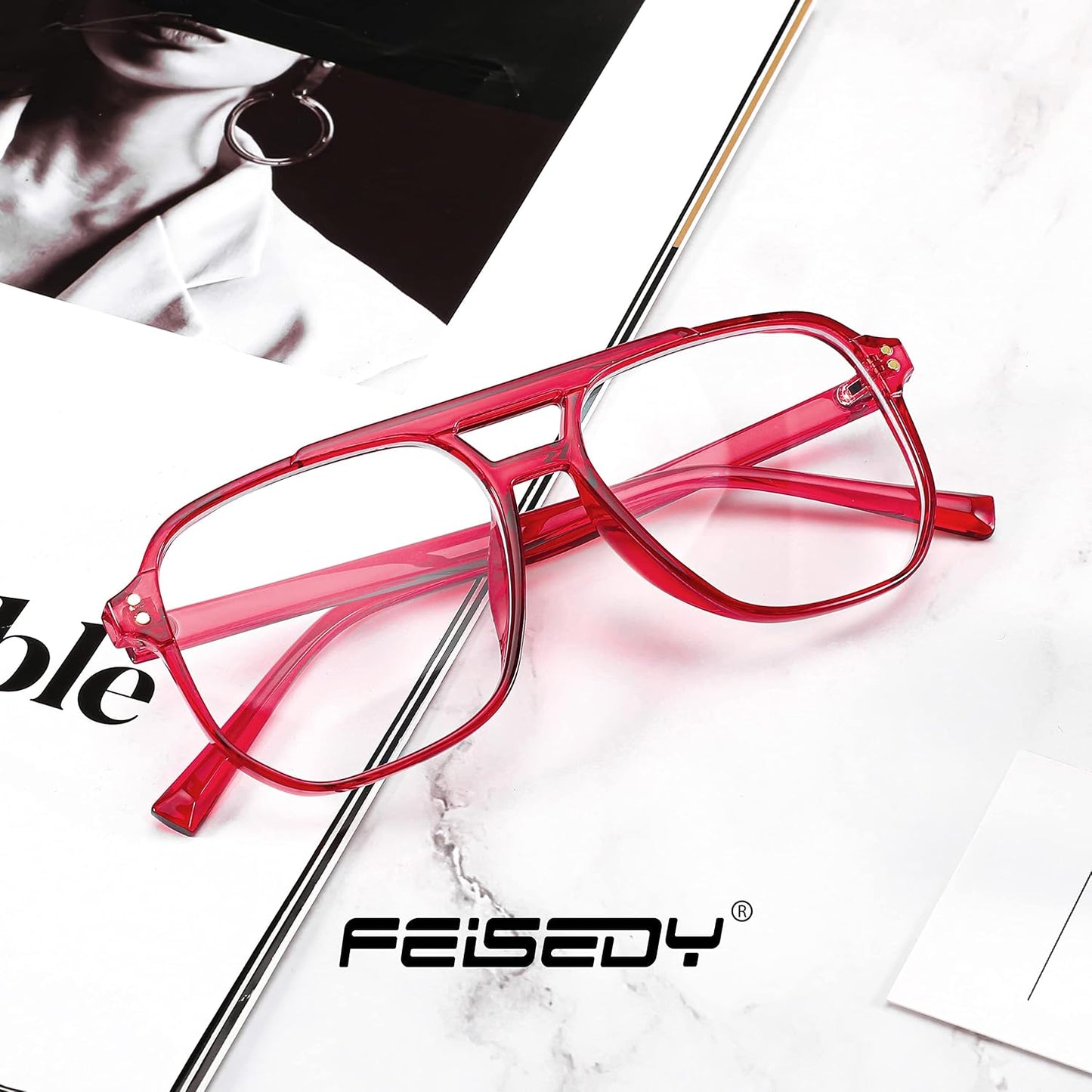 商品图片 22 | B0C6ZZXZ3F | FEISEDY Blue Light Glasses for Women Men Oversized Pilot Lightweight B2866