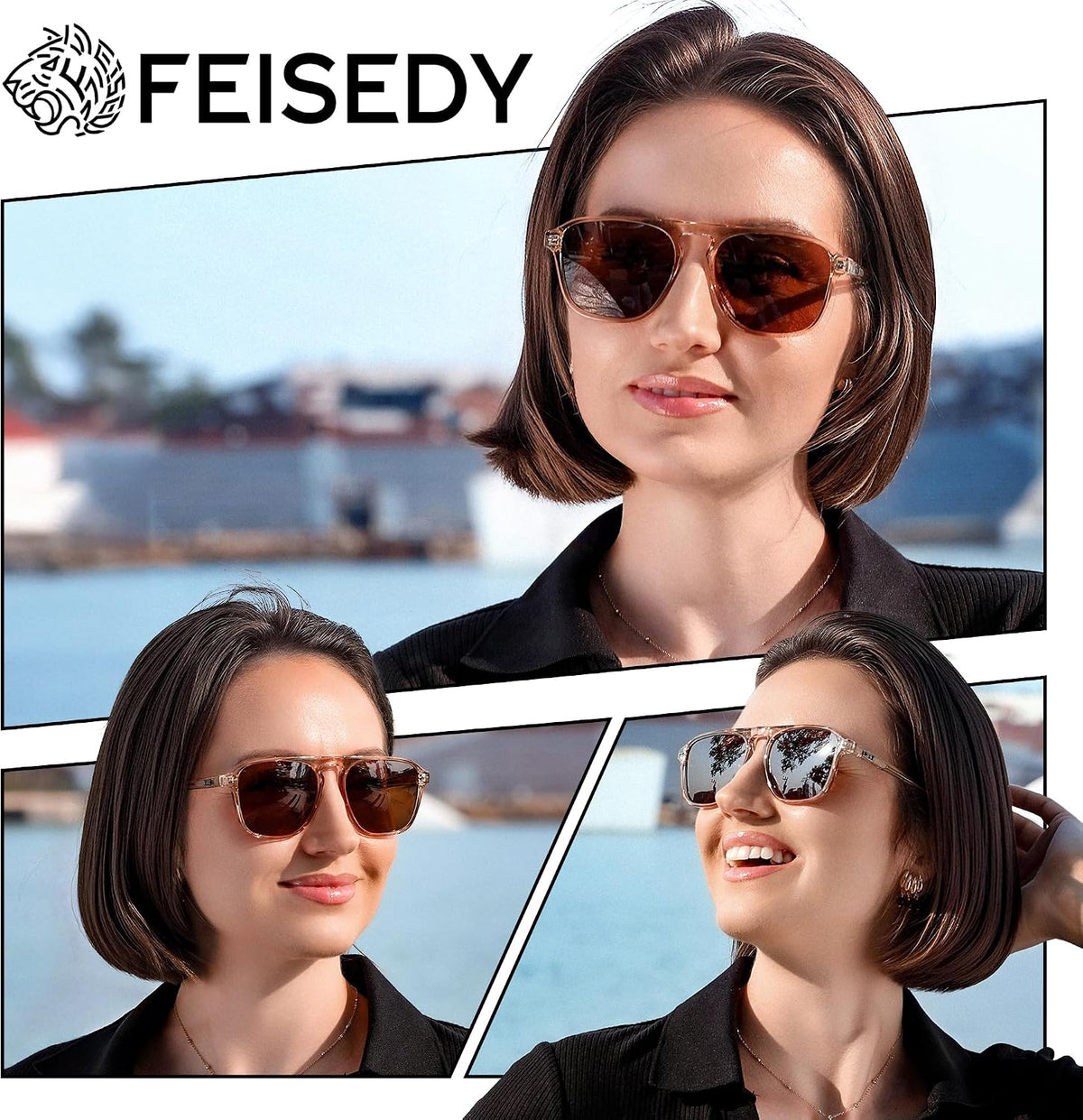 ÉÌƷͼƬ 35 | B0F4D461TF | FEISEDY Polarized Aviator Mens Sunglasses Square Modern Women Vintage Style Acetate Frame UV400 B0191