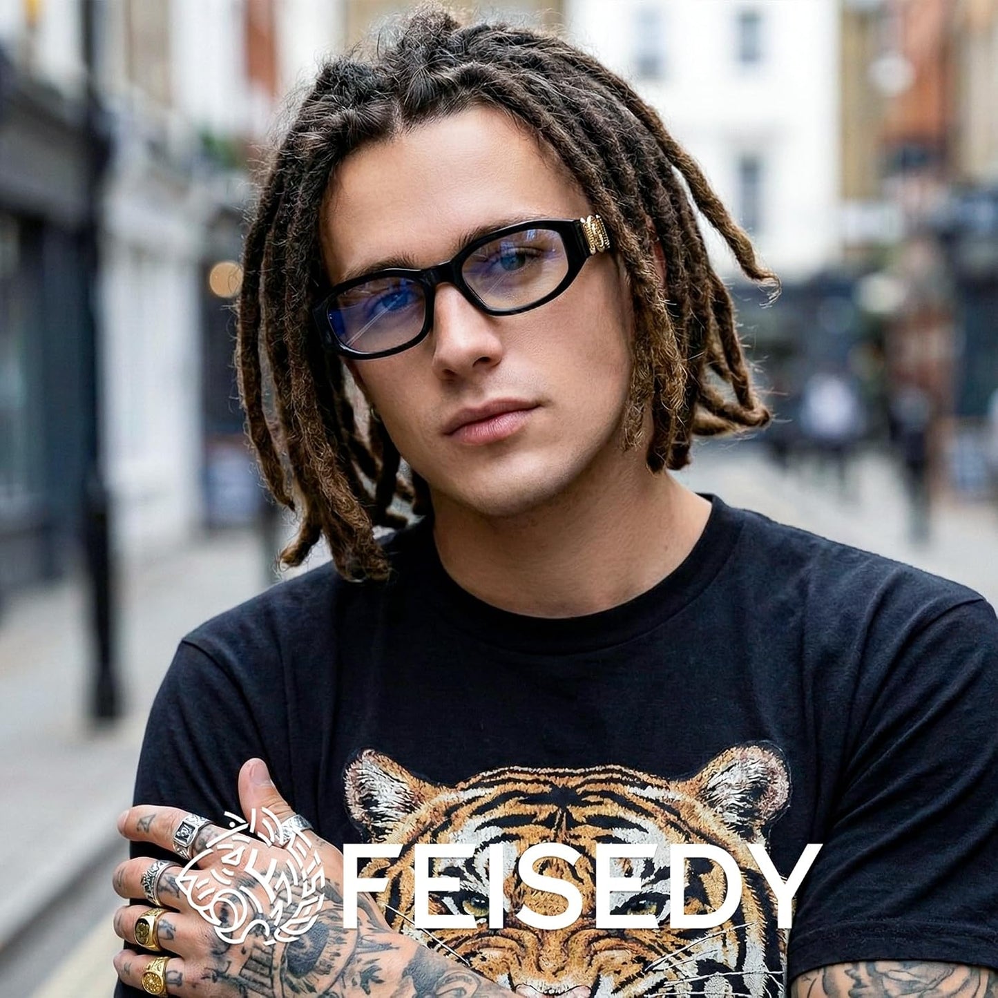 商品图片 3 | B0G34Q5S98 | FEISEDY Retro Trendy Narrow Blue Light Glasses for Women Men B0316 | Vintage 90s Small Square Eyeglasses,Blue Light Blocking