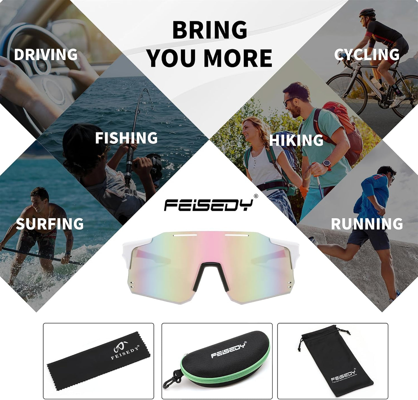 商品图片 22 | B0DB5PJ1BJ | FEISEDY Cycling Glasses Sports Sunglasses for Men Women, Youth Kids Baseball Softball Running Sunglasses B0223