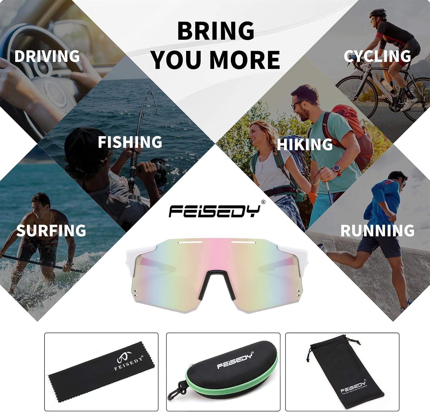 商品图片 22 | B0DB5PJ1BJ | FEISEDY Cycling Glasses Sports Sunglasses for Men Women, Youth Kids Baseball Softball Running Sunglasses B0223