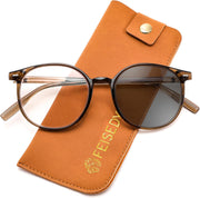 Transparent Brown/Photochromic Grey / 51 Millimeters | B0GT2QXHS1 | FEISEDY Photochromic Blue Light Blocking Glasses Fashion Women Men B1238