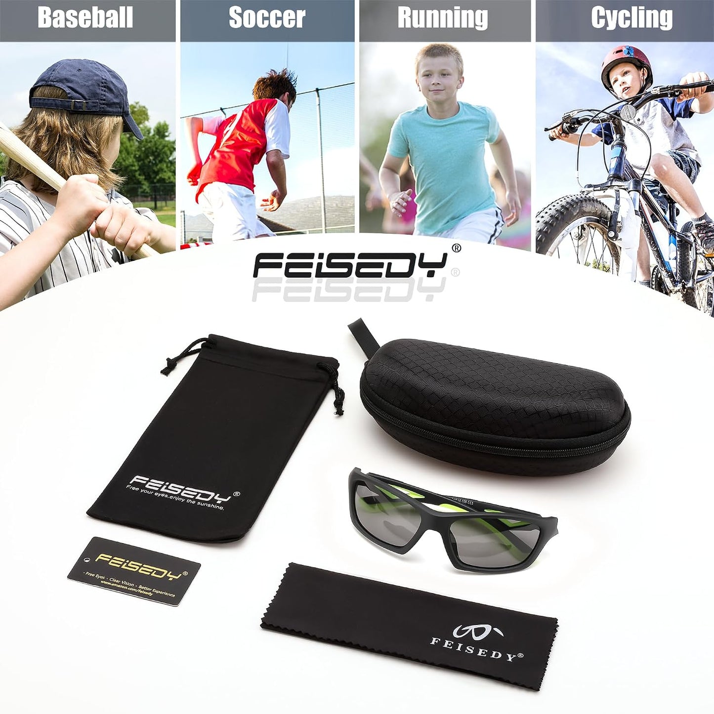 商品图片 7 | B0D1GDXPL3 | FEISEDY Kids Polarized Sunglasses TR90 Sports Cycling Glasses UV400 for Boys Girls Age 3-10 B0160