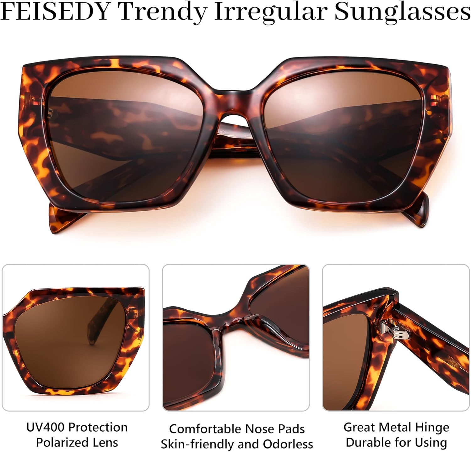 商品图片 20 | B0CNCTSQ2Z | FEISEDY Trendy Polarized Sunglasses, Oversized Irregular TR Frame for Women Men, Retro Shades UV400 B0016