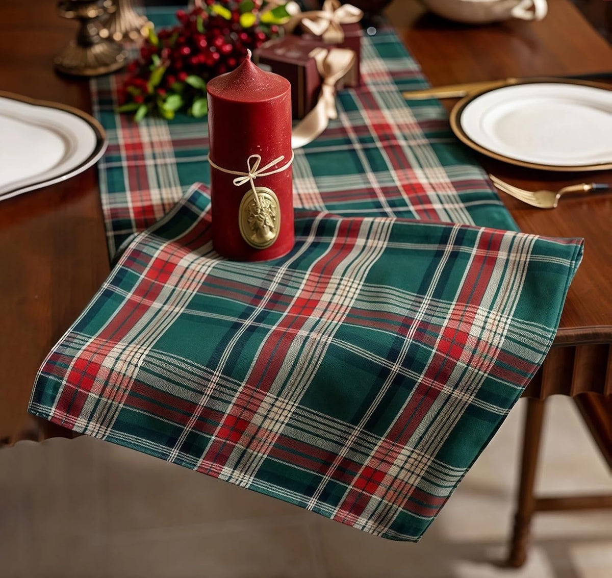 商品图片 6 | B0FYDXJR58 | Plaid Christmas Table Runner, Winter Holiday Table Runners, 11.8x70.9 Inch Dining Table Decor for Home Party Indoor Outdoor