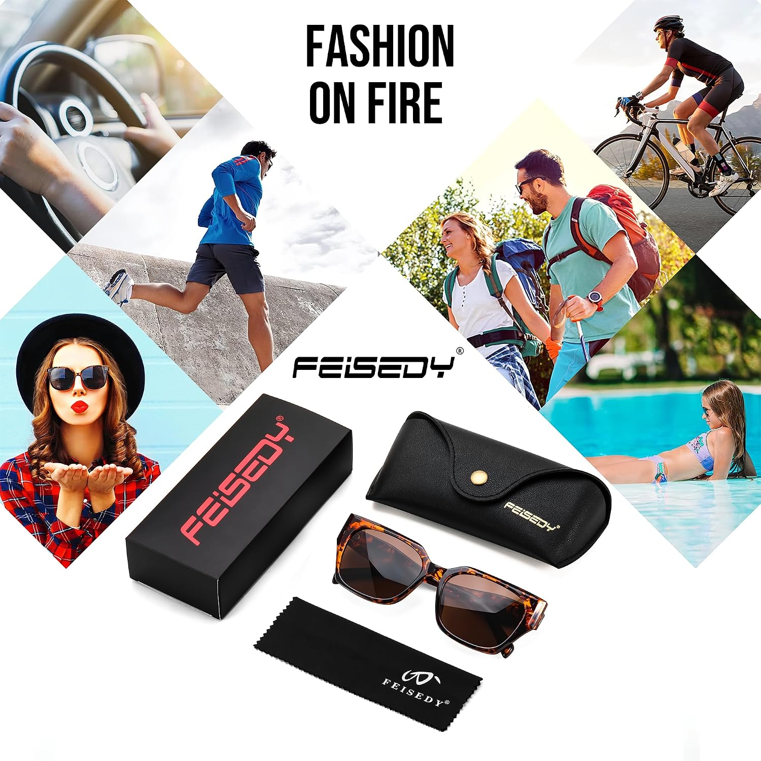 商品图片 7 | B0CWH35L5W | FEISEDY Square Fashion Sunglasses for Men Women Trendy Chunky Rectangle Sun Glasses Designer Style Shades B0107