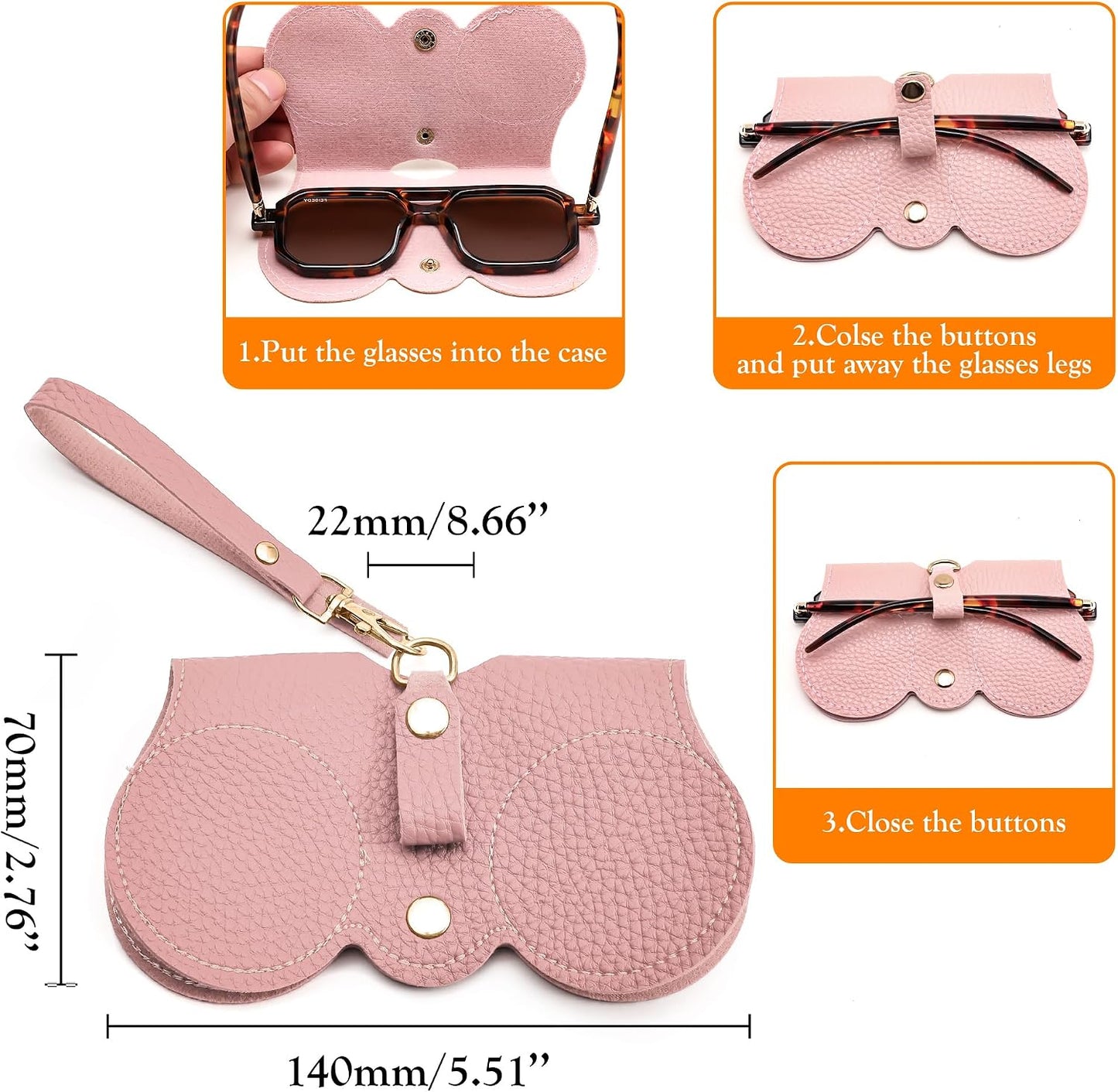 商品图片 21 | B0CFPPR4K1 | FEISEDY 2Pack Soft Leather Sunglass Bag, Portable Holder Eyeglasses Case | Lightweight Portable Design, With Button Clip Wrist Strap for Travel Daily Use B0049